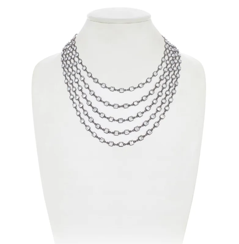 Cubic Zirconia  Square Bezel Set Layered Necklace made by Rachel Reinhardt