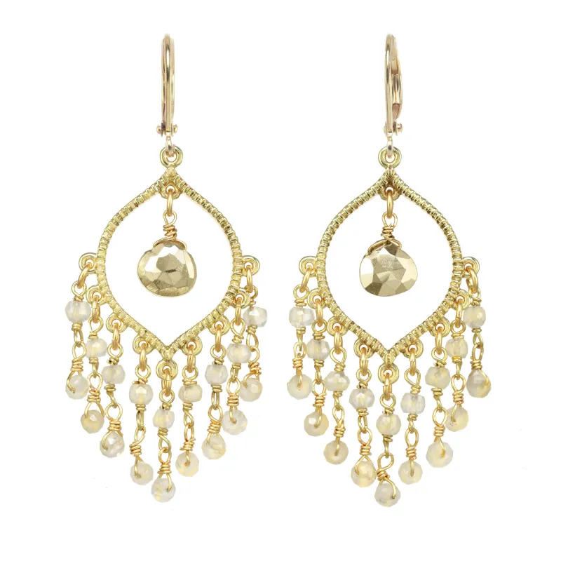 Pyrite and White Chalcedony Chandelier Earring sold by Rachel Reinhardt