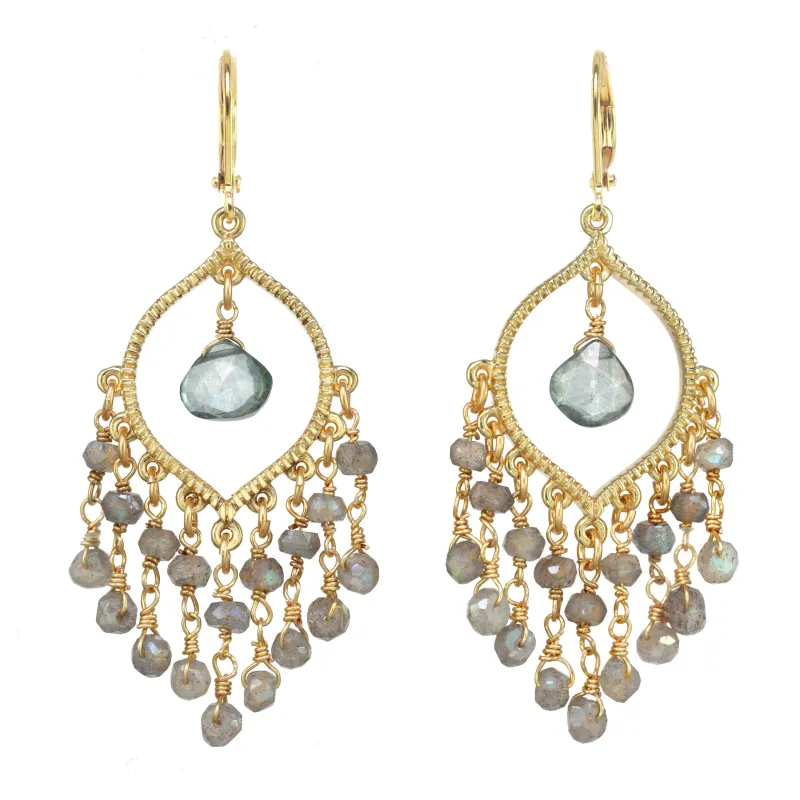 Labradorite and Blue Quartz Chandelier Earring sold by Rachel Reinhardt