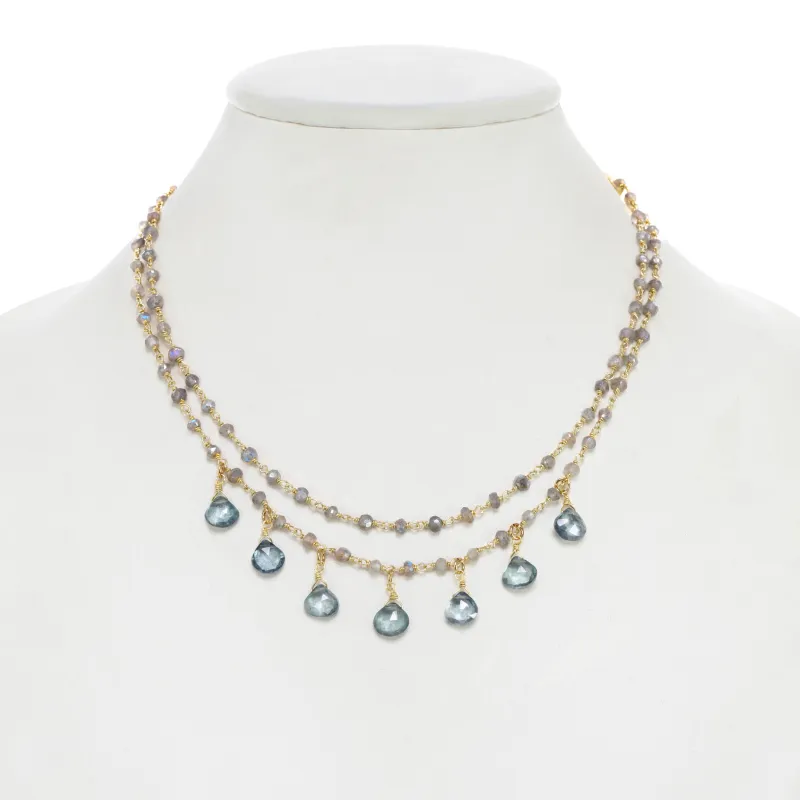Labradorite and Aqua Quartz Teardrop Layered Necklace sold by Rachel Reinhardt