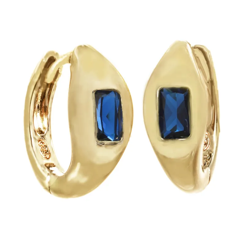 Gold Huggie with Sapphire Baguette made by Rachel Reinhardt