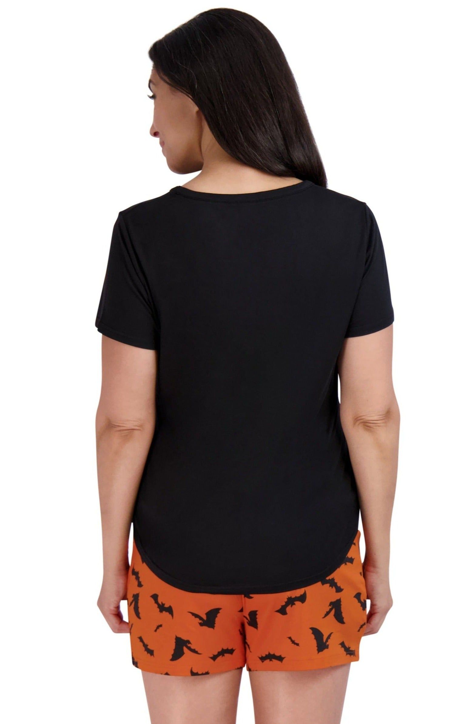 Women's BOO Short Sleeve Side Slit Top and Shorts Halloween Pajama Set sold by Rae Dunn product image thumbnail 2