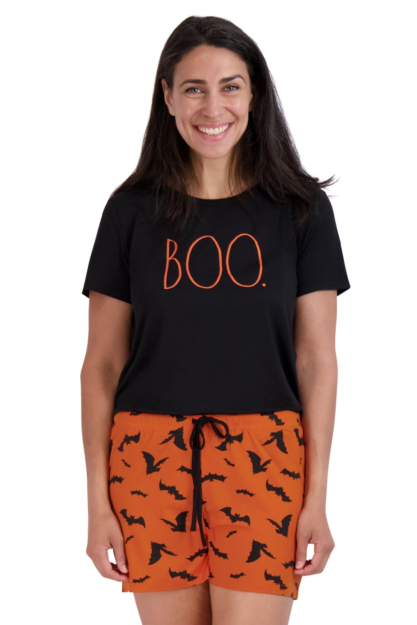 Women's BOO Short Sleeve Side Slit Top and Shorts Halloween Pajama Set sold by Rae Dunn