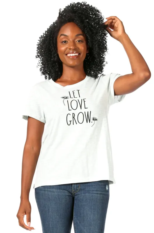 Women's "LET LOVE GROW" Short Sleeve Sage Classic Slub T-Shirt sold by Rae Dunn