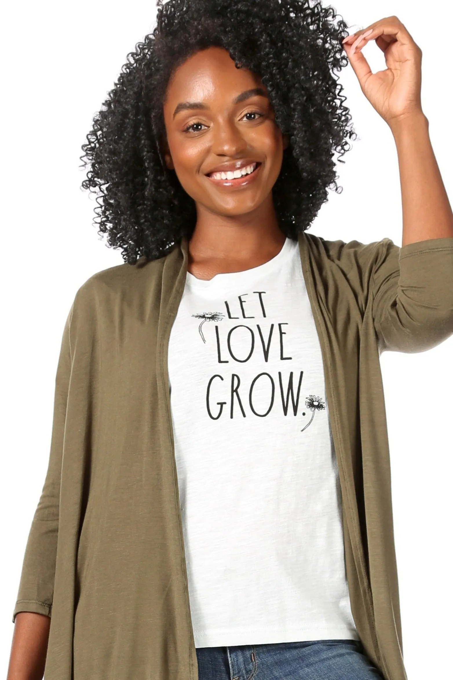 Women's "LET LOVE GROW" Short Sleeve Sage Classic Slub T-Shirt sold by Rae Dunn product image thumbnail 5