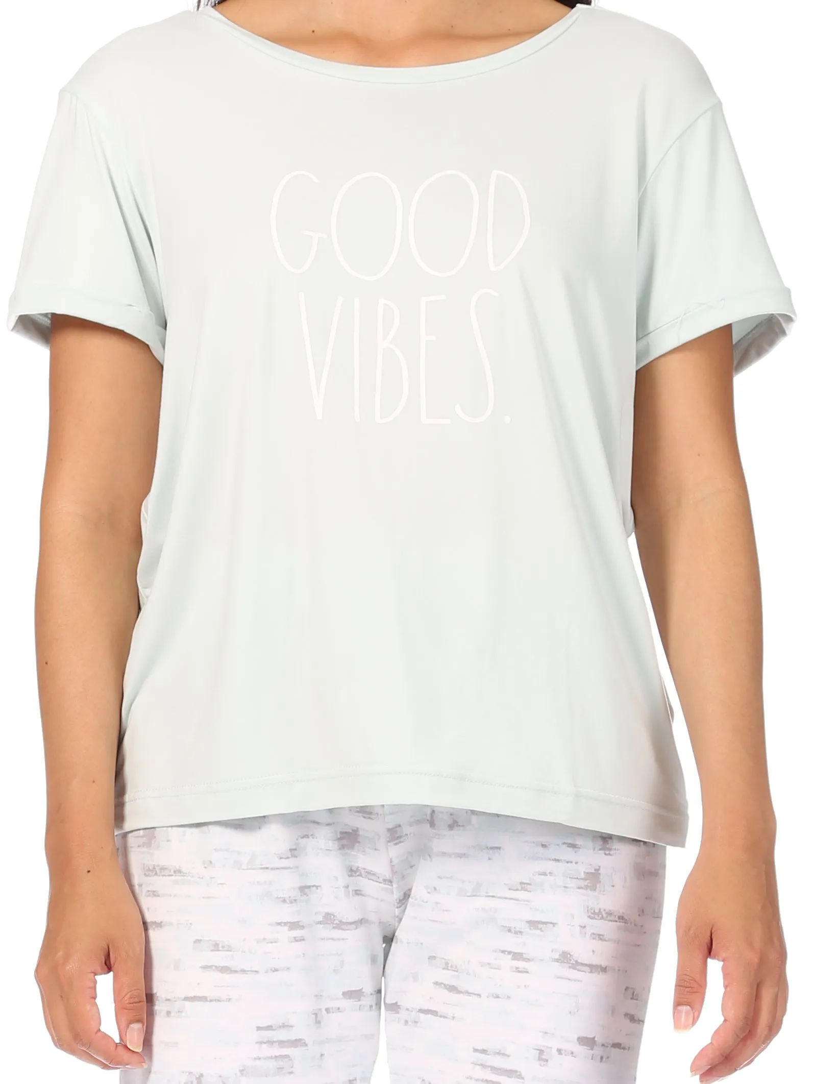Women's "GOOD VIBES" Short Sleeve Top and Drawstring Pant Pajama Set sold by Rae Dunn product image thumbnail 2