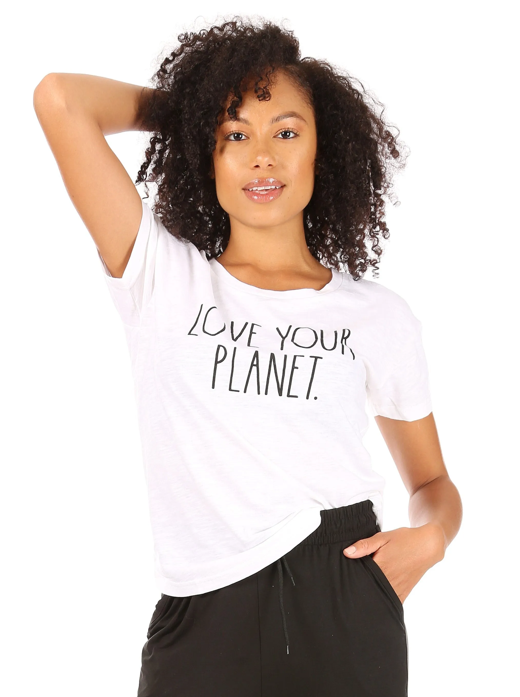 Women's "LOVE YOUR PLANET: Short Sleeve Slub Shirttail Hem T-Shirt sold by Rae Dunn