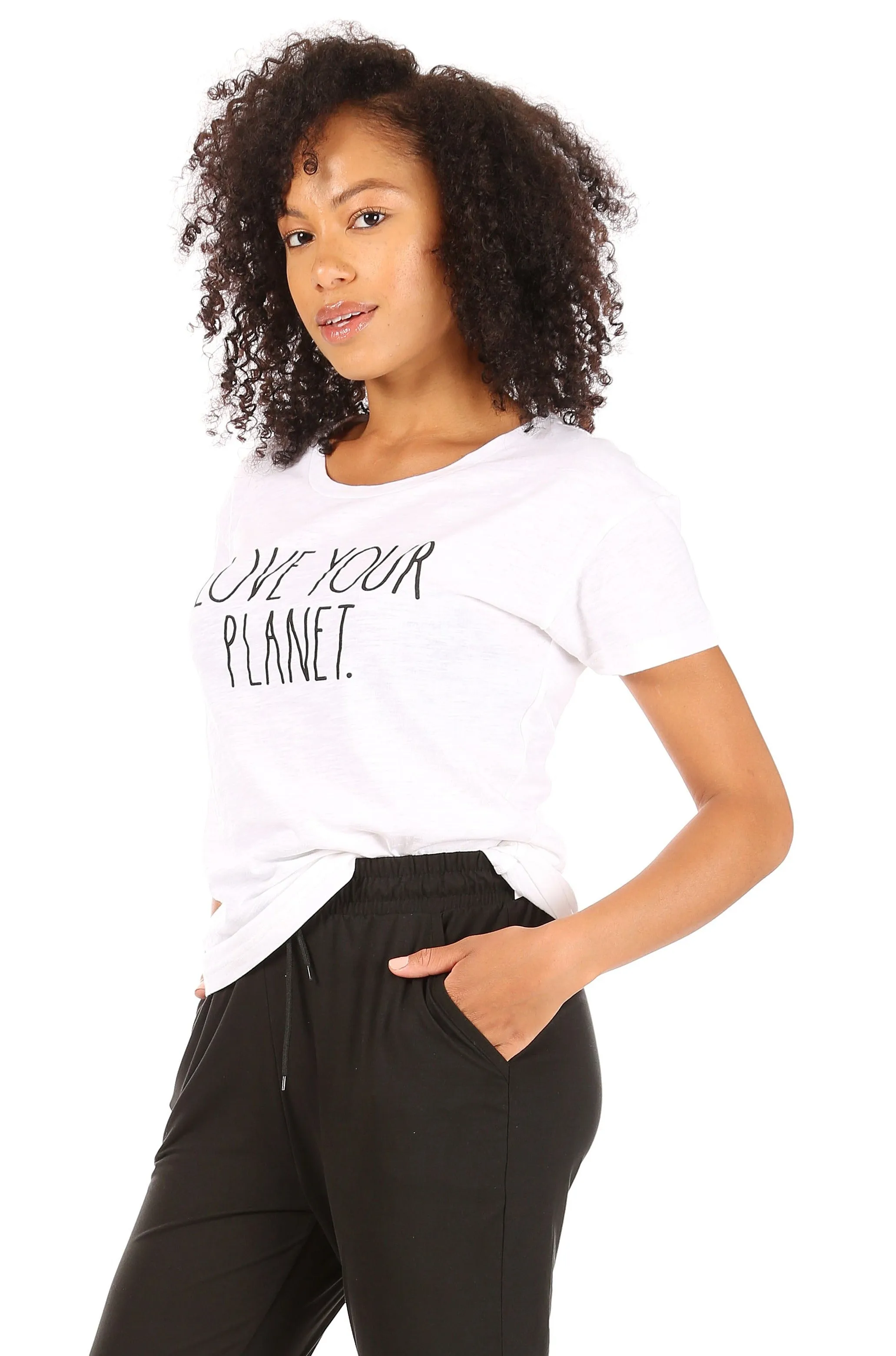 Women's "LOVE YOUR PLANET: Short Sleeve Slub Shirttail Hem T-Shirt sold by Rae Dunn product image thumbnail 2