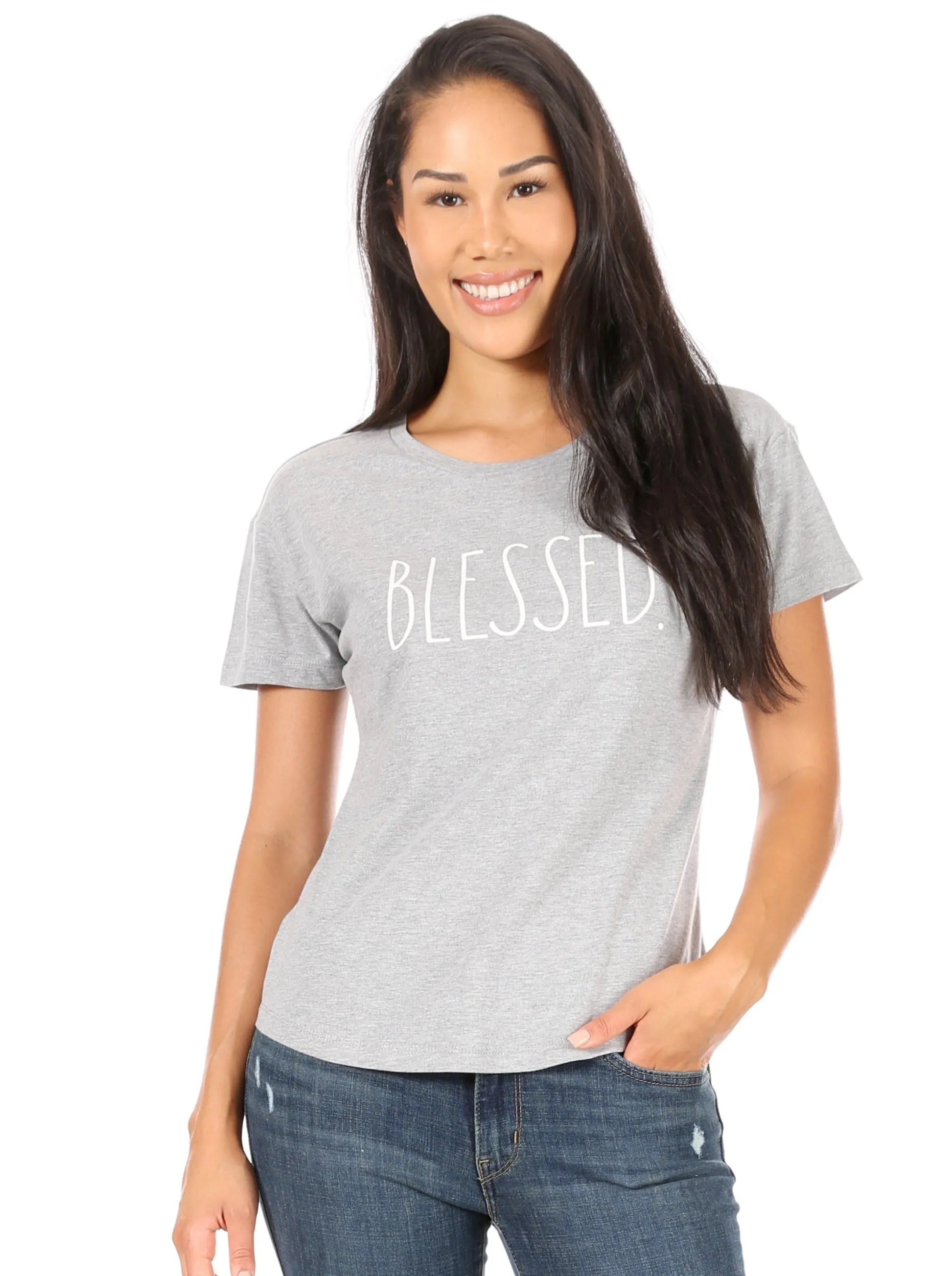 Women's "BLESSED" Short Sleeve Shirttail Hem T-Shirt sold by Rae Dunn