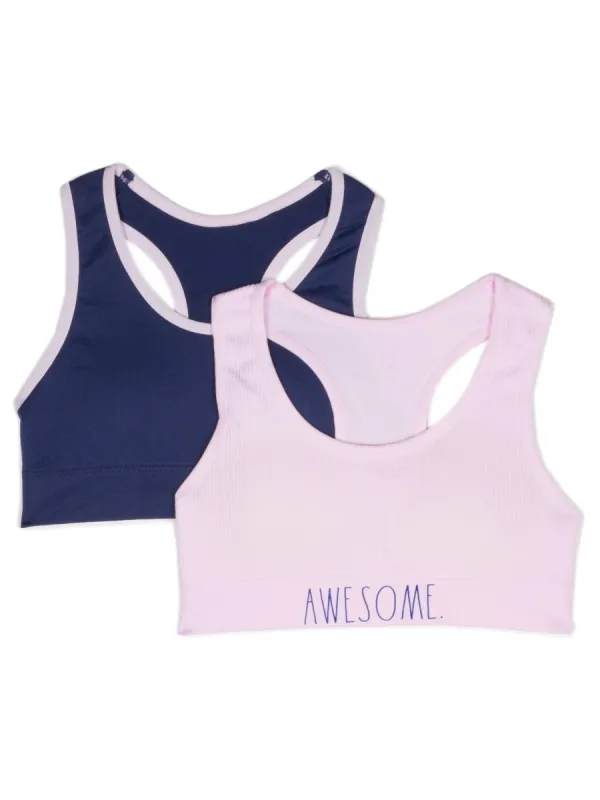 Girls "AWESOME" 2-Pack Seamless Ribbed Sports Bra Set sold by Rae Dunn