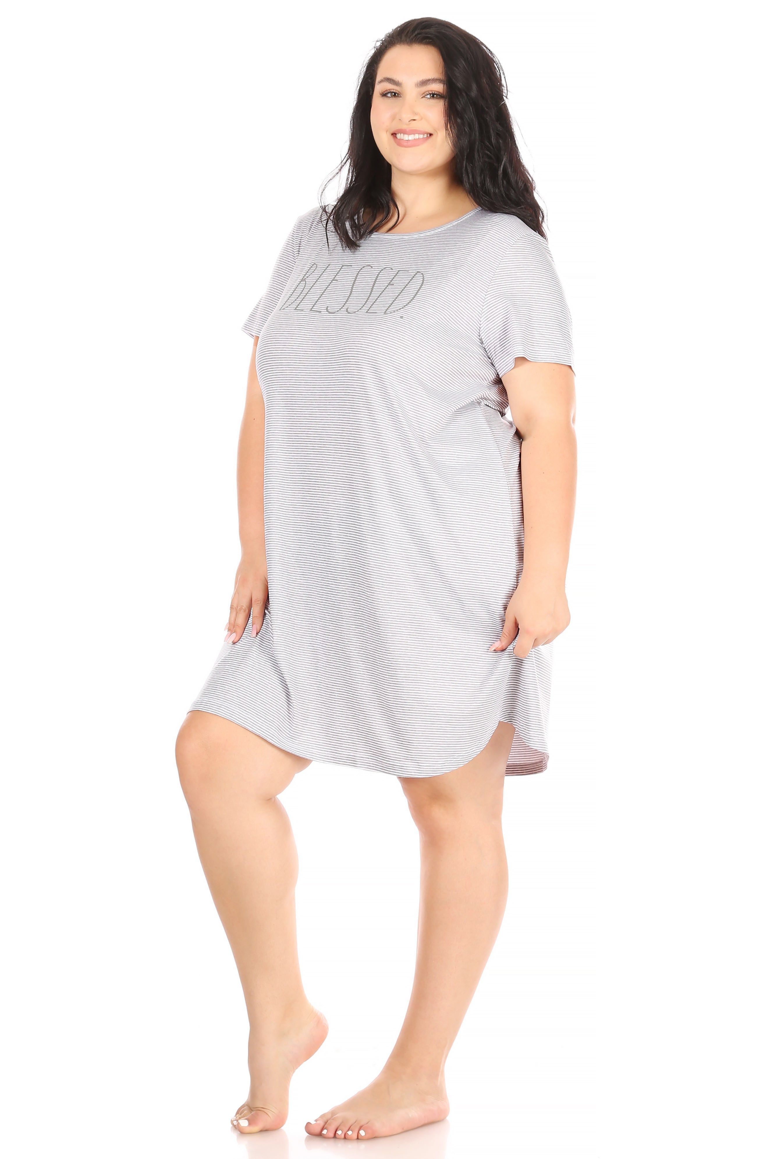 Women's "BLESSED" Plus Size Short Sleeve Nightshirt sold by Rae Dunn product image thumbnail 4