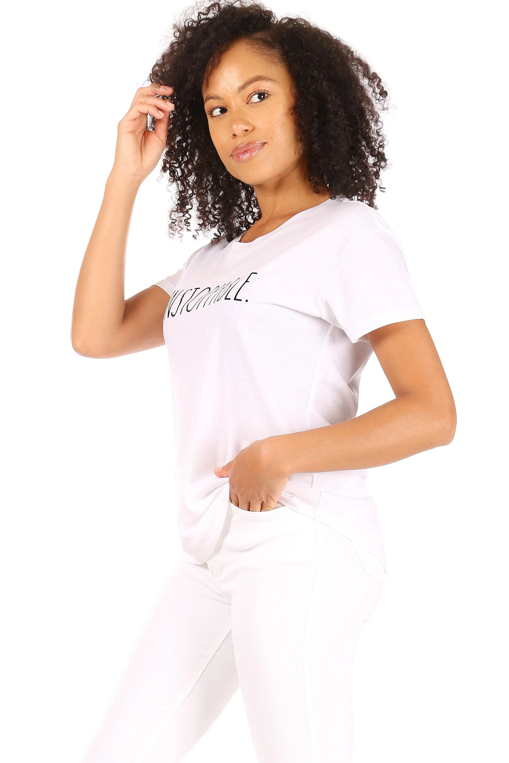 Women's "UNSTOPPABLE" Short Sleeve Shirttail Hem T-Shirt sold by Rae Dunn product image thumbnail 3