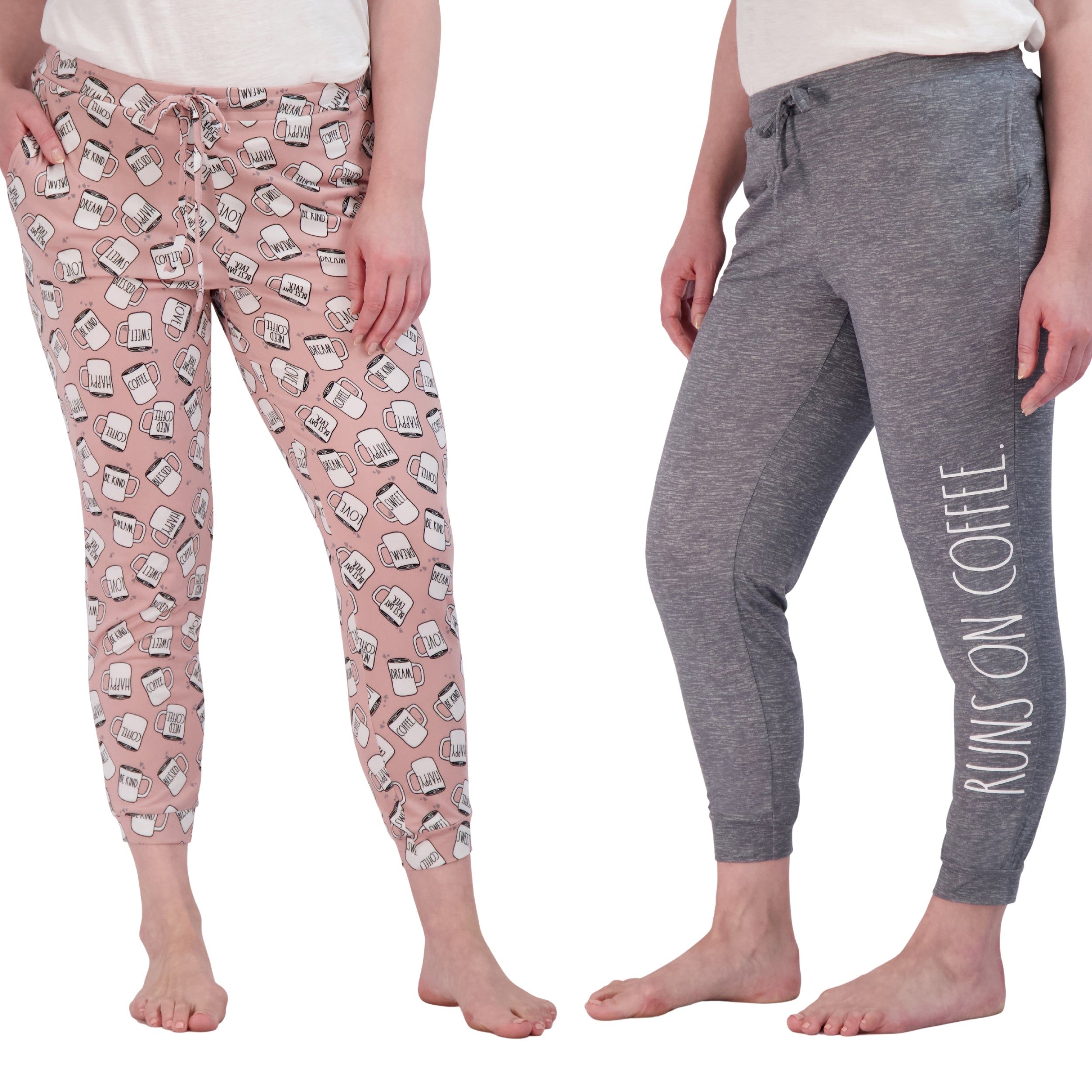 Women's "RUNS ON COFFEE" & Coffee Print 2-Pack Drawstring Pajama Joggers sold by Rae Dunn
