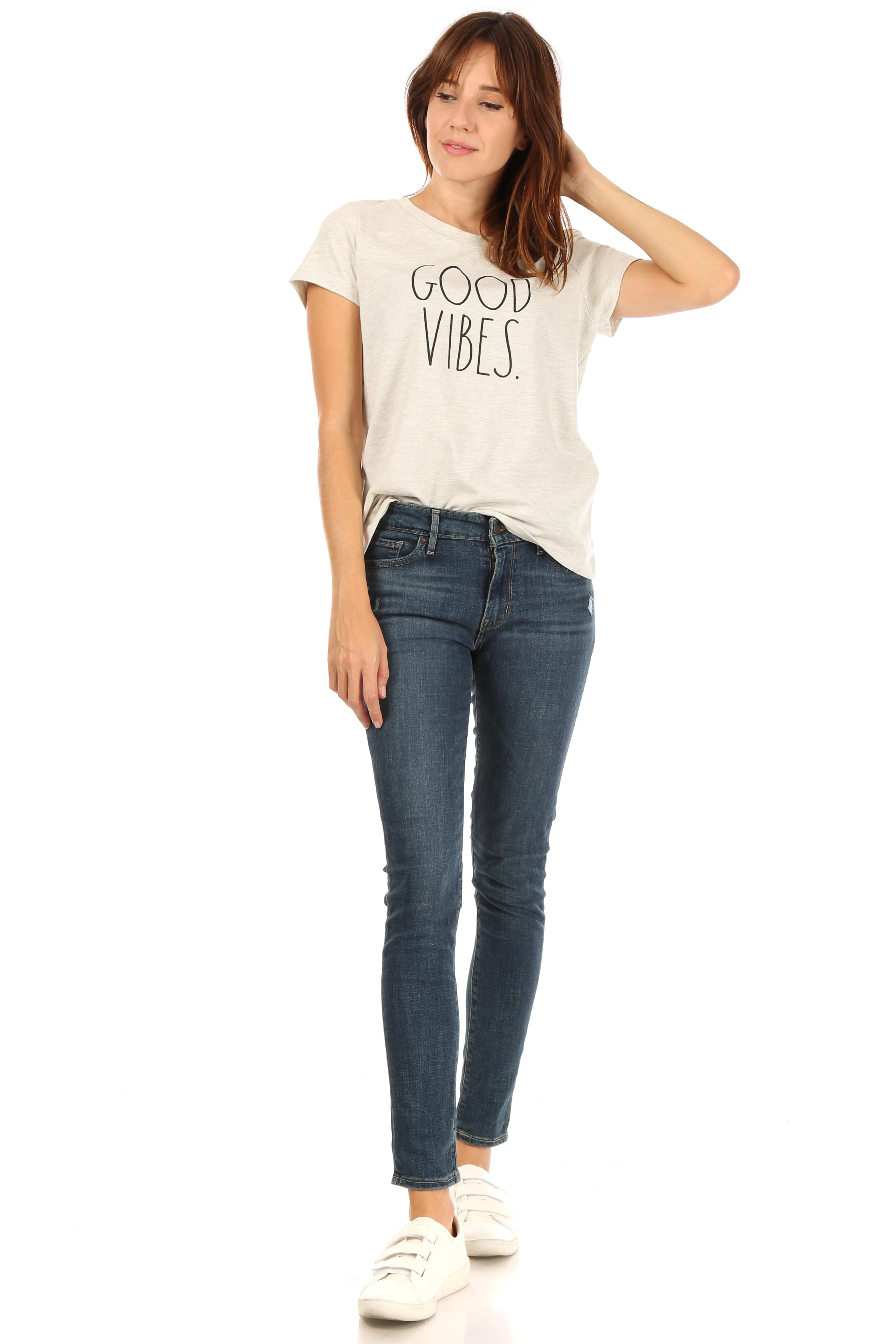 Women's "GOOD VIBES" Short Sleeve Icon T-Shirt sold by Rae Dunn product image thumbnail 4