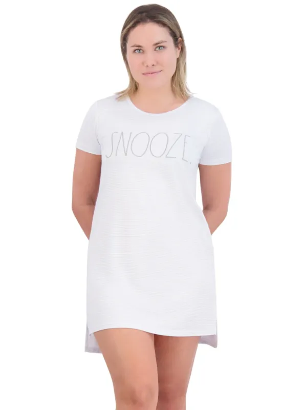 Women's "SNOOZE" Short Sleeve Striped HiLo Nightshirt sold by Rae Dunn