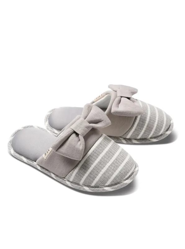 Women's Gray Striped Bow Slippers sold by Rae Dunn