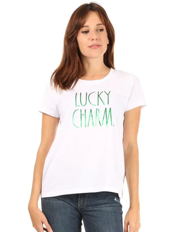 Women's "LUCKY CHARM" Short Sleeve Icon T-Shirt sold by Rae Dunn