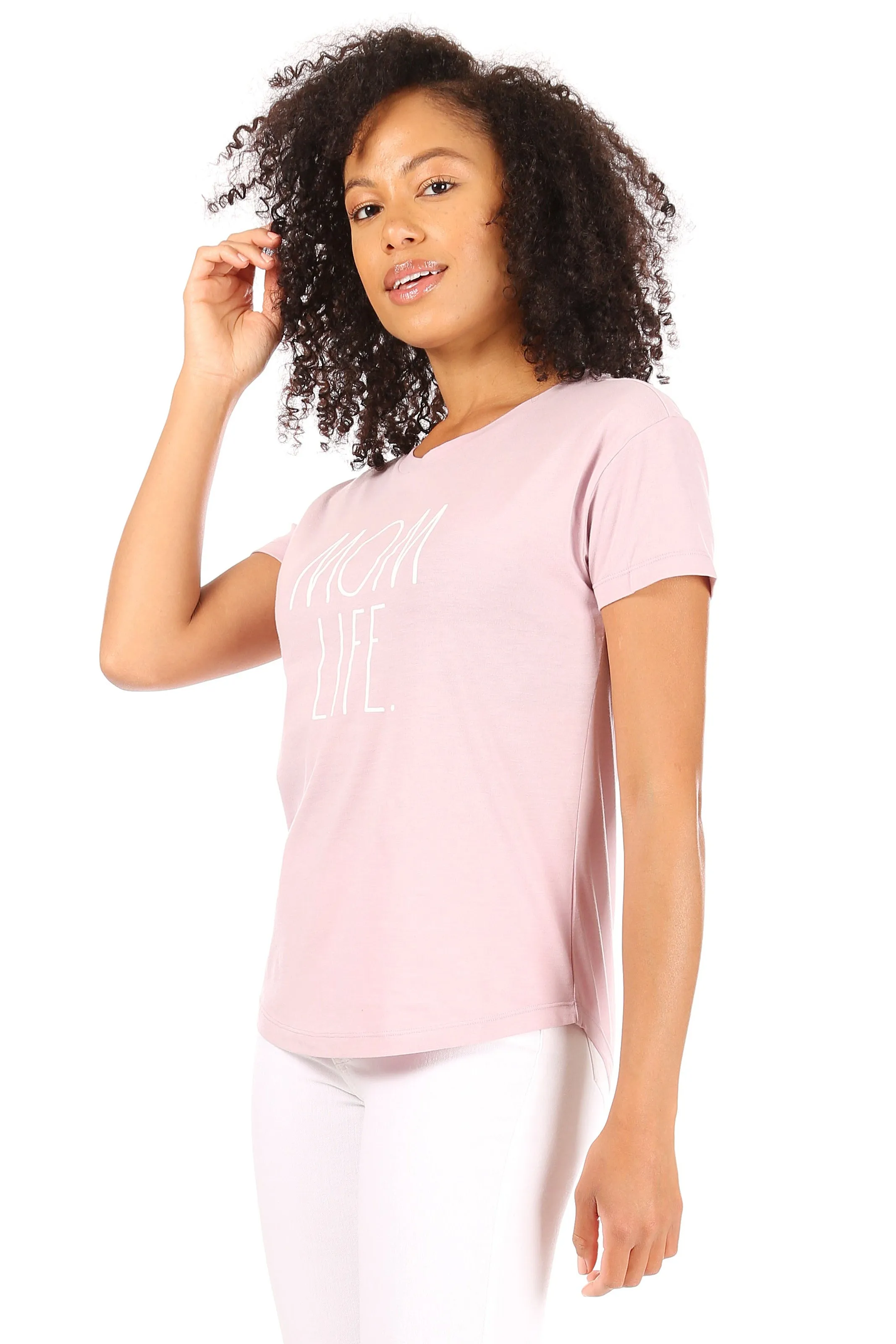 Women's "MOM LIFE" Short Sleeve Shirttail Hem T-Shirt sold by Rae Dunn product image thumbnail 4