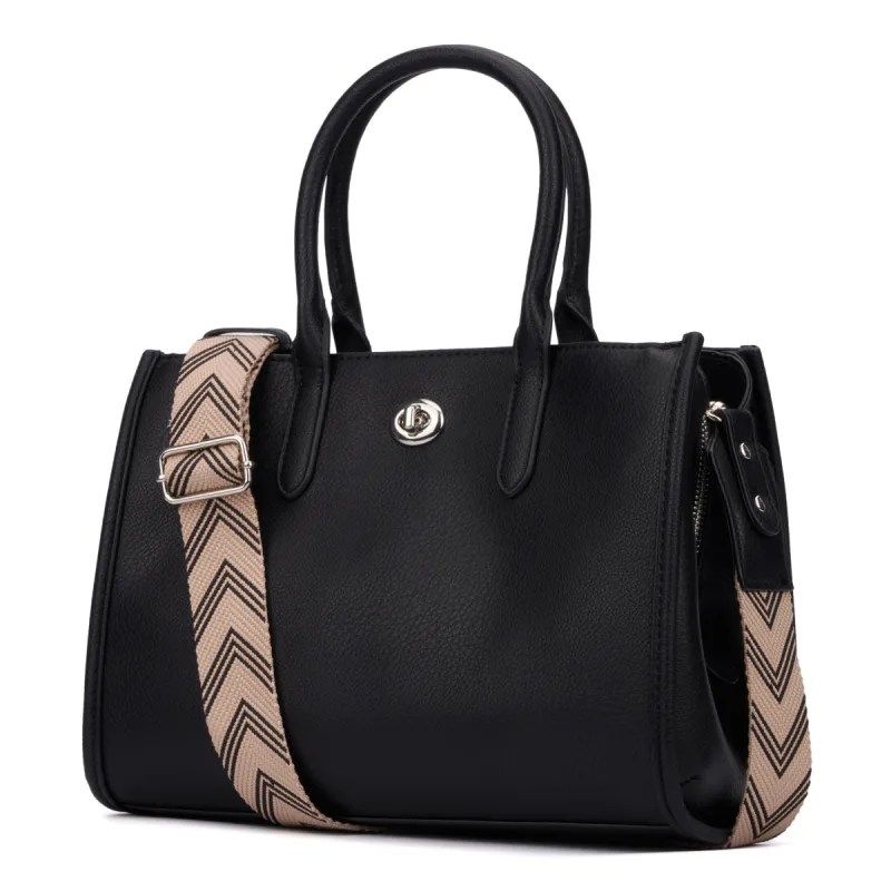 Tote Purse Black Vegan Leather with Removeable Chevron Strap sold by Rae Dunn