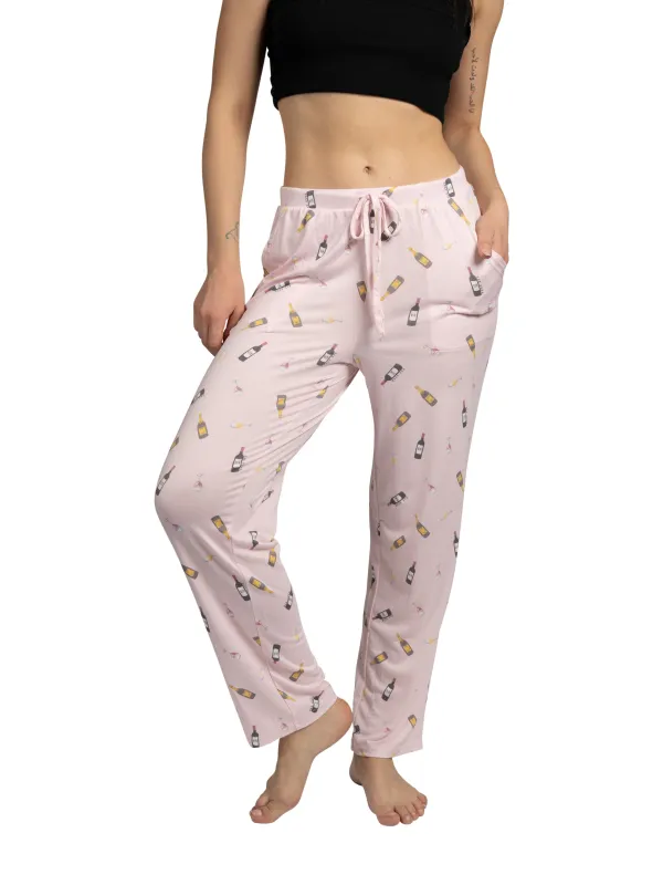 Women's Wine Time Tapered Leg Drawstring Pajama Pants with Pockets and Graphic Text sold by Rae Dunn