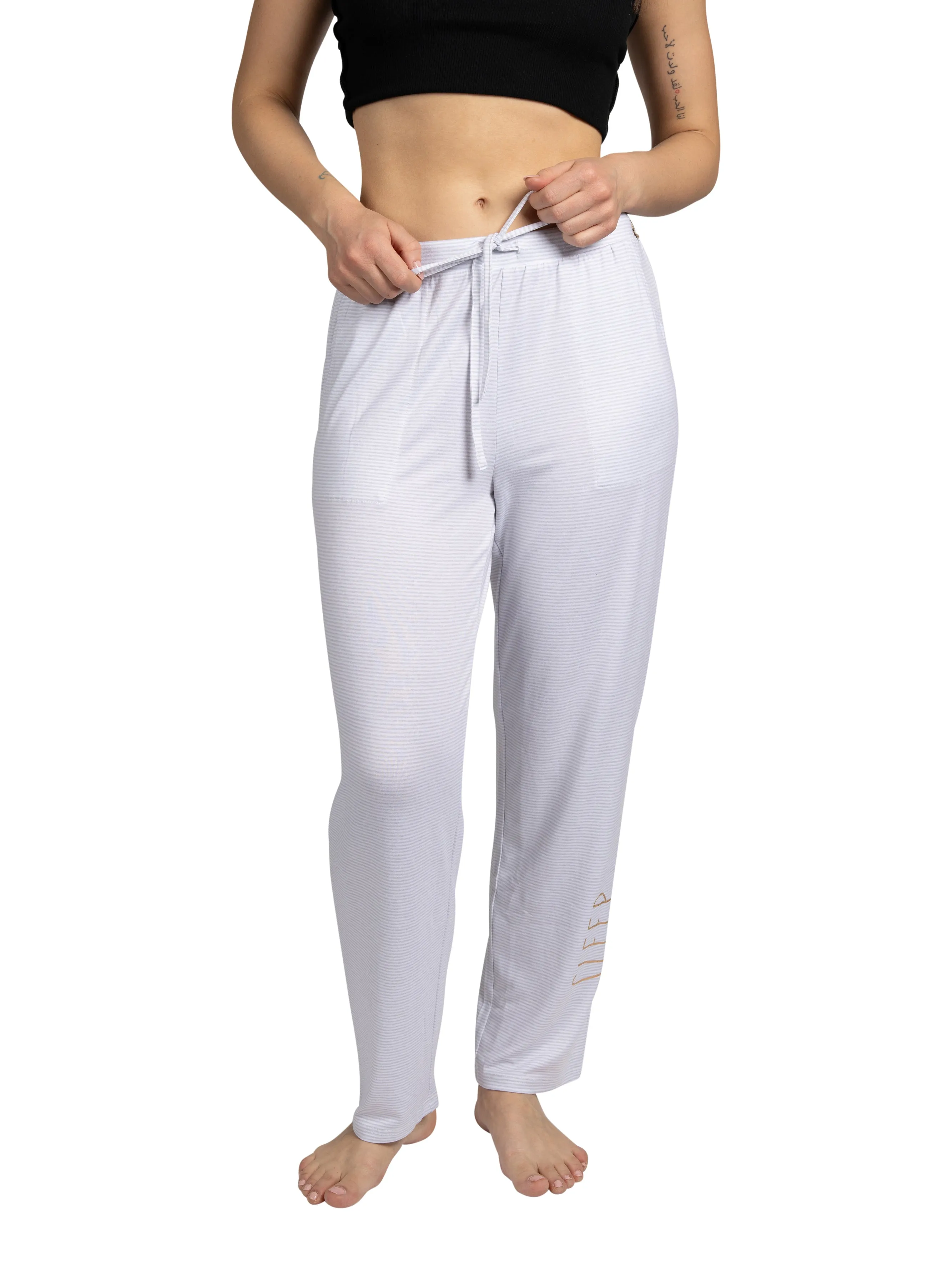 Women's "SLEEP" Tapered Leg Drawstring Pajama Pants with Pockets and Graphic Text sold by Rae Dunn