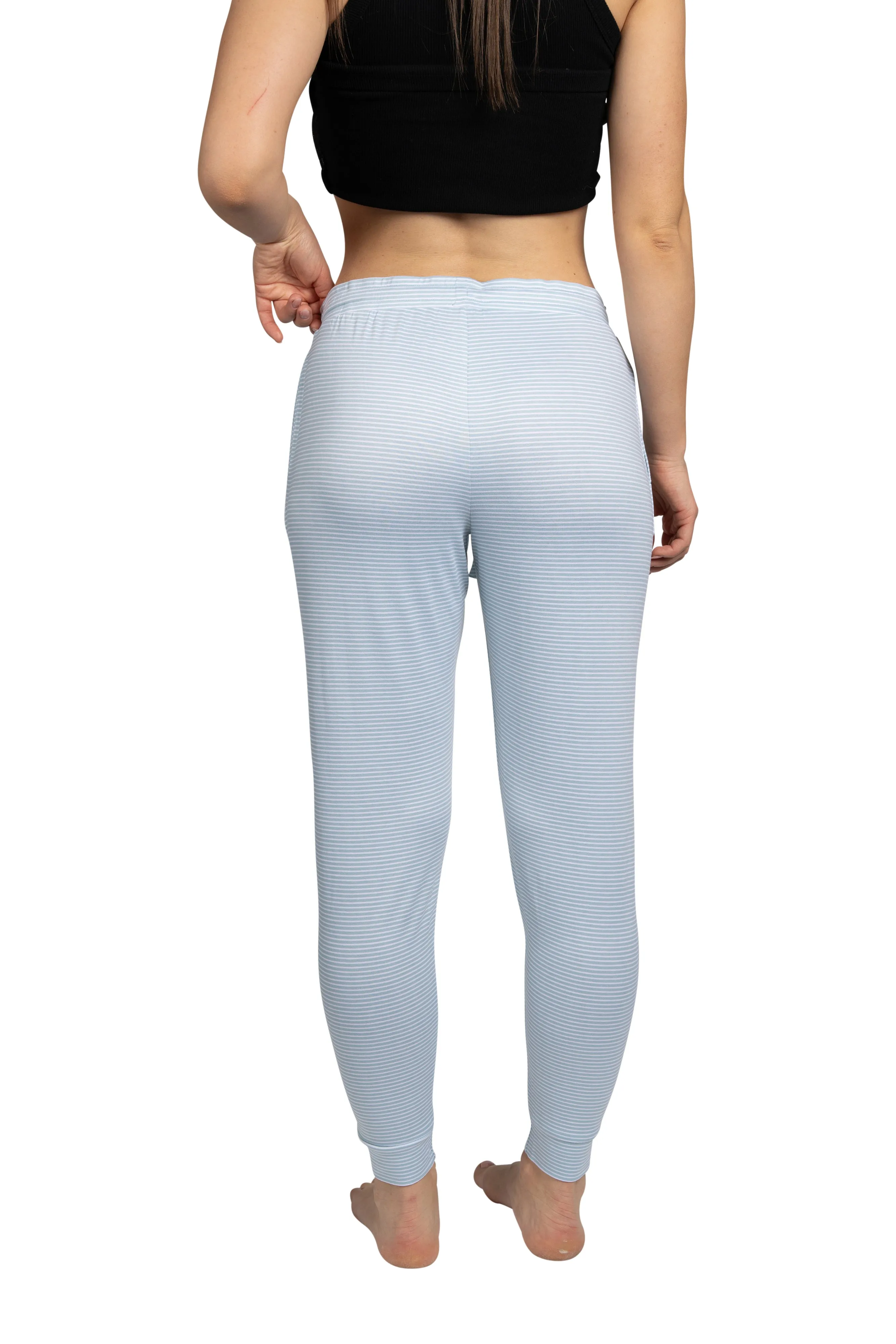 RAE DUNN Women's Jogger Pants with Pockets and Drawstring Recycled, NEED COFFEE Striped Blue, L sold by Rae Dunn product image thumbnail 3