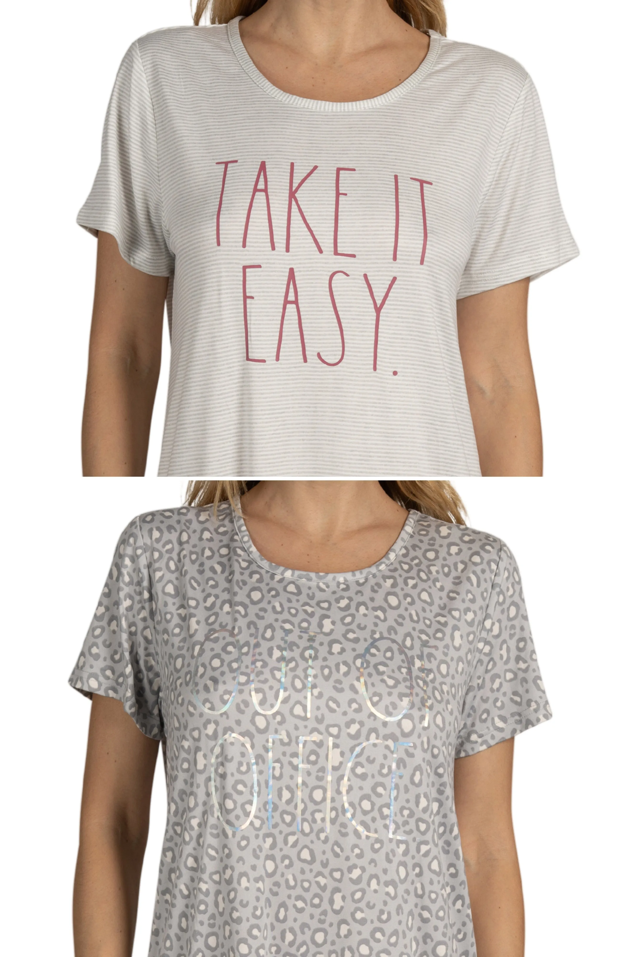 Women's 2-Pack Short Sleeve Shirttail Nightshirts Grey "OUT OF OFFICE" & "TAKE IT EASY" sold by Rae Dunn product image thumbnail 2