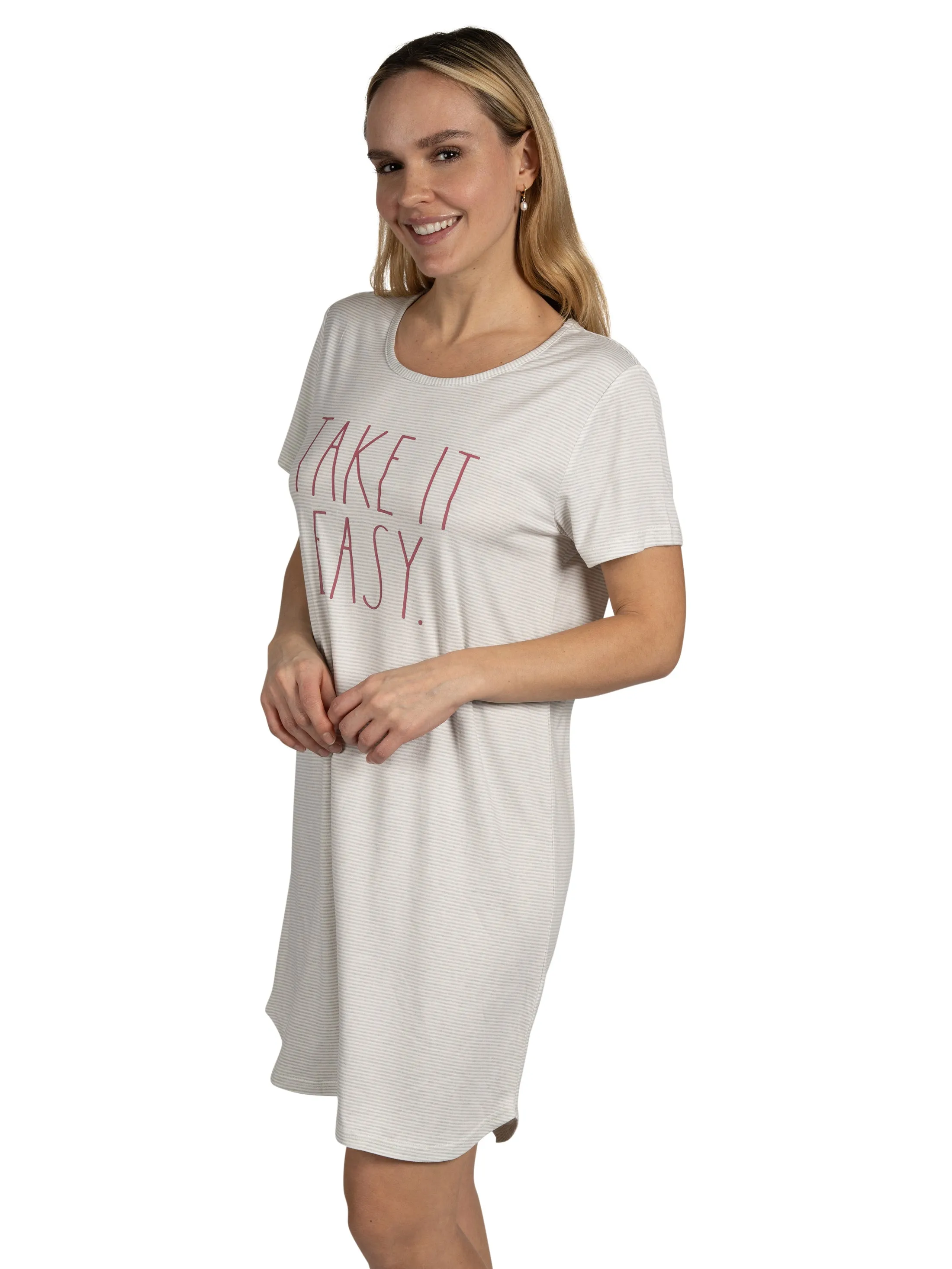 Women's 2-Pack Short Sleeve Shirttail Nightshirts Grey "OUT OF OFFICE" & "TAKE IT EASY" sold by Rae Dunn product image thumbnail 4