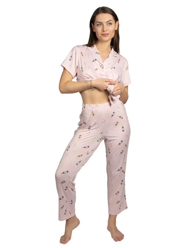 Women's Wine Time 2-Piece Short Sleeve Notch Collar Top and Pants Pajama Set sold by Rae Dunn