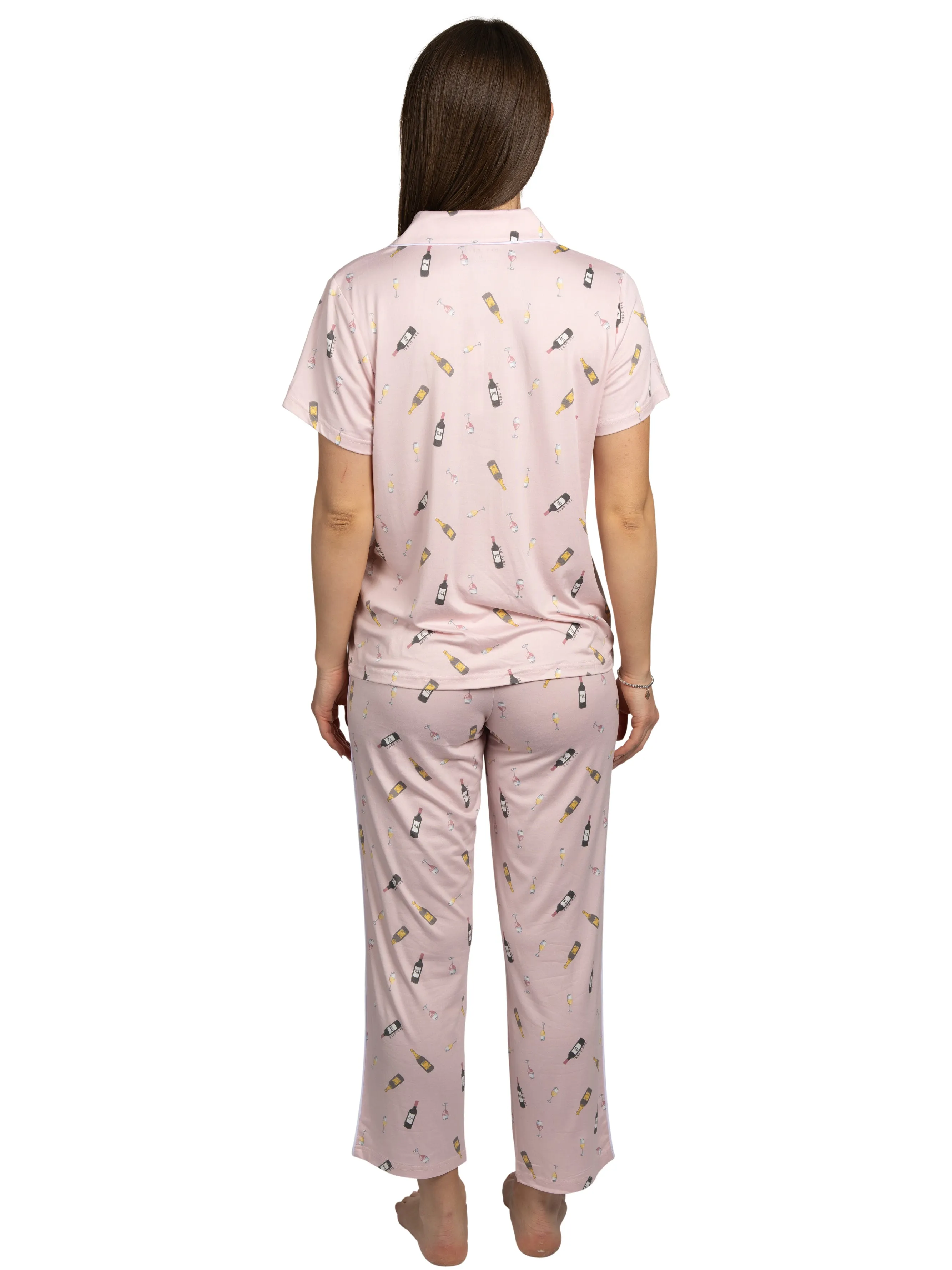 Women's Wine Time 2-Piece Short Sleeve Notch Collar Top and Pants Pajama Set sold by Rae Dunn product image thumbnail 4
