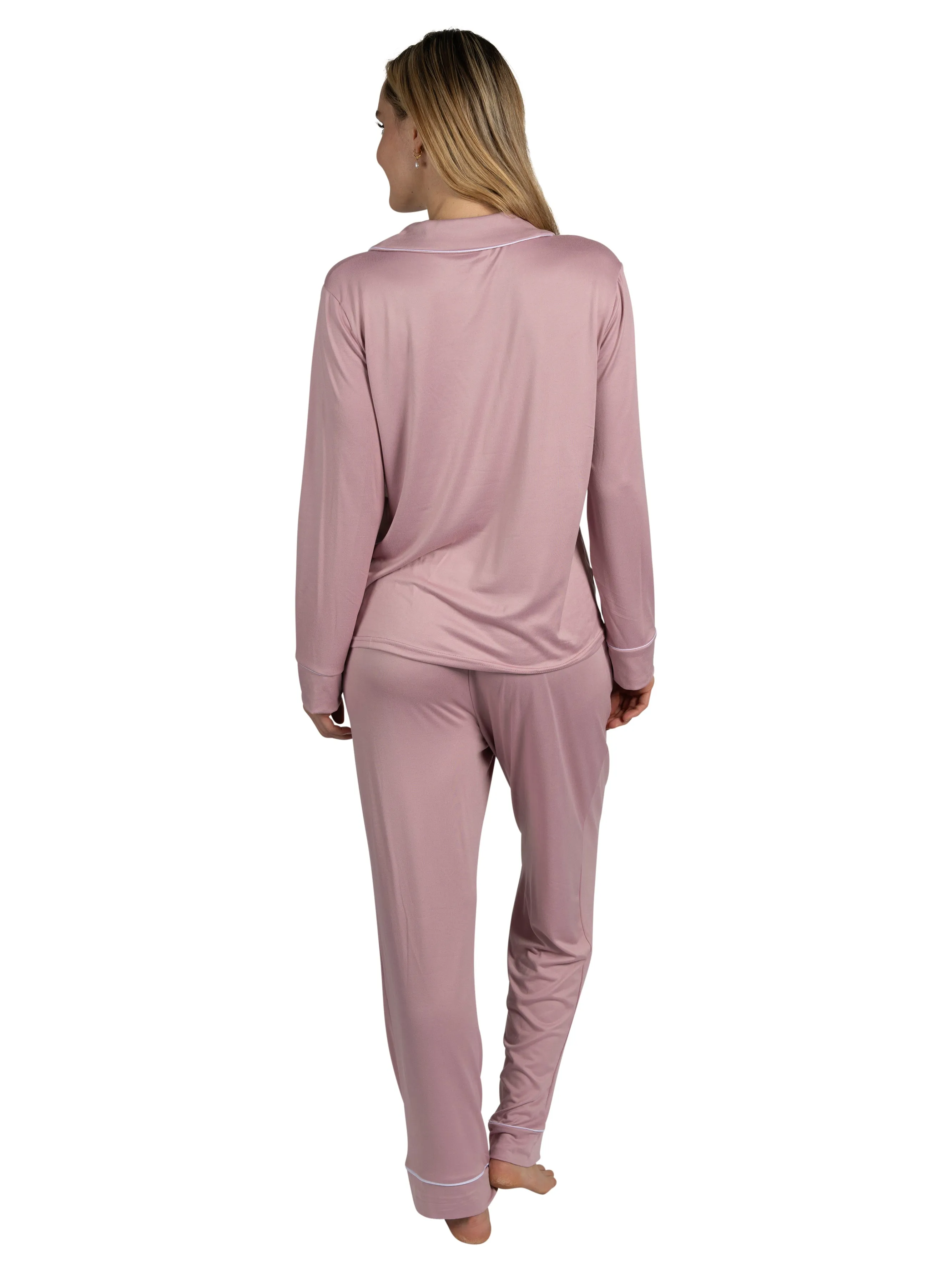 Women's "SLEEP" 2-Piece Long Sleeve Notch Collar Top and Pants Pajama Set sold by Rae Dunn product image thumbnail 4