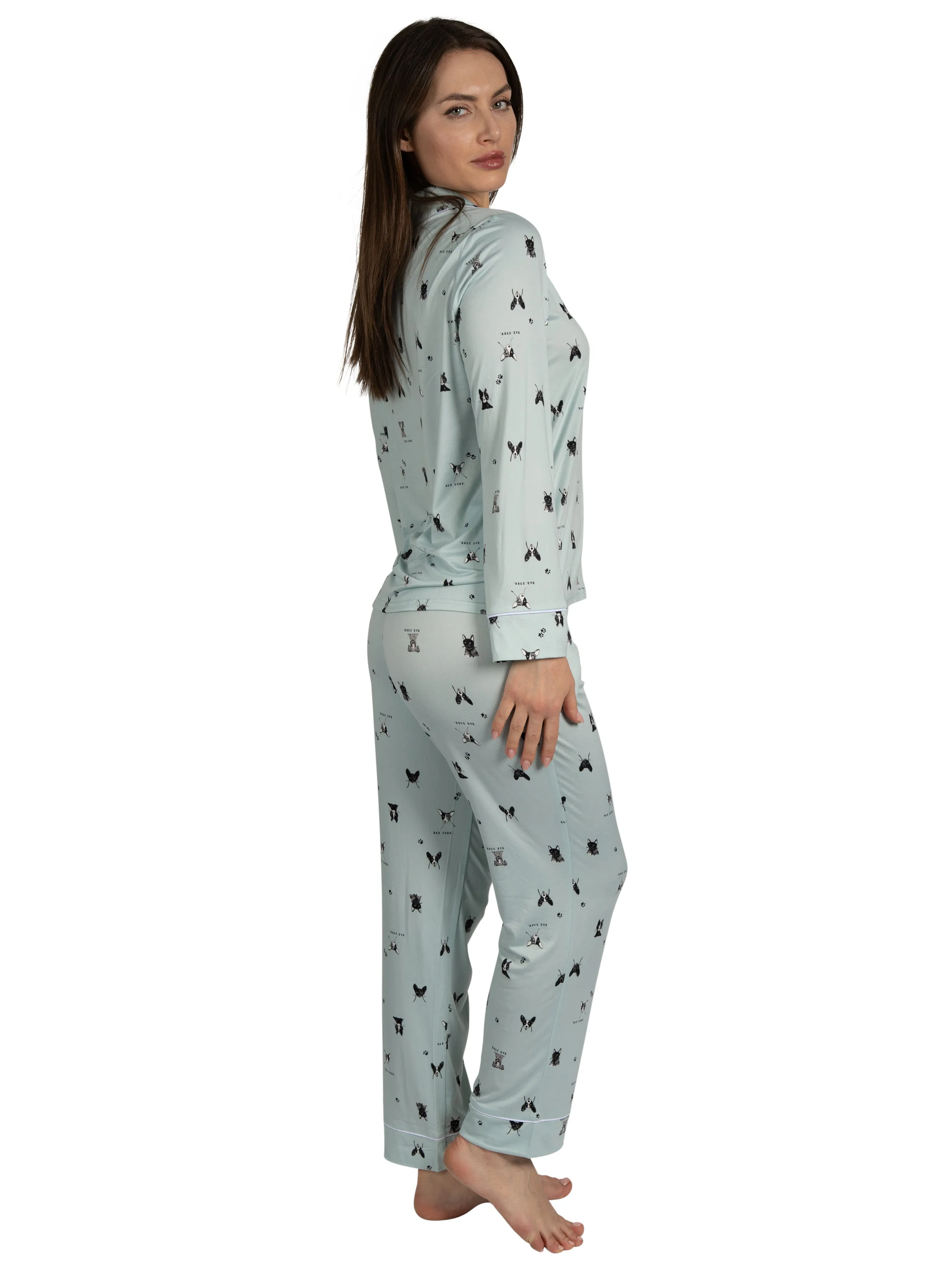 RAE DUNN Women's Long Sleeve Notch Collar Top and Pants Set Recycled, Puppy Blue, XL sold by Rae Dunn product image thumbnail 3