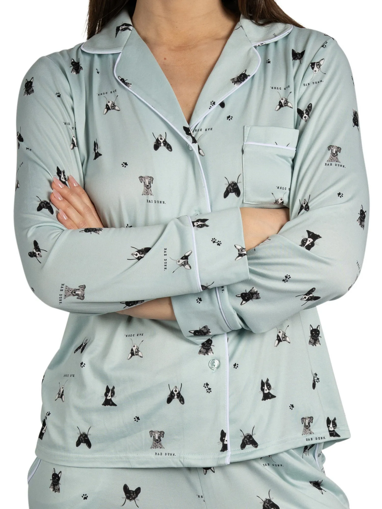 RAE DUNN Women's Long Sleeve Notch Collar Top and Pants Set Recycled, Puppy Blue, XL sold by Rae Dunn product image thumbnail 5