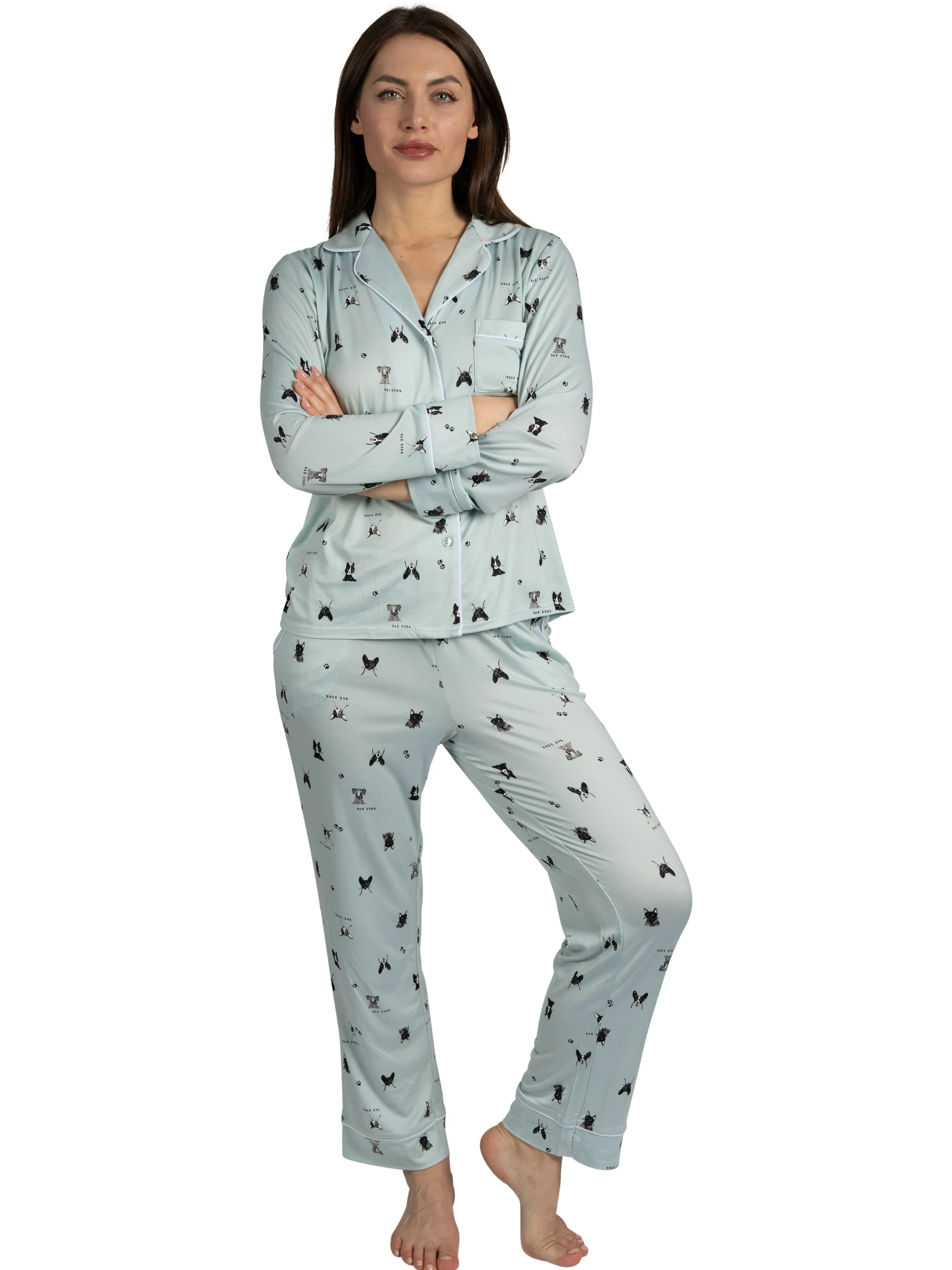 RAE DUNN Women's Long Sleeve Notch Collar Top and Pants Set Recycled, Puppy Blue, XL sold by Rae Dunn product image thumbnail 2