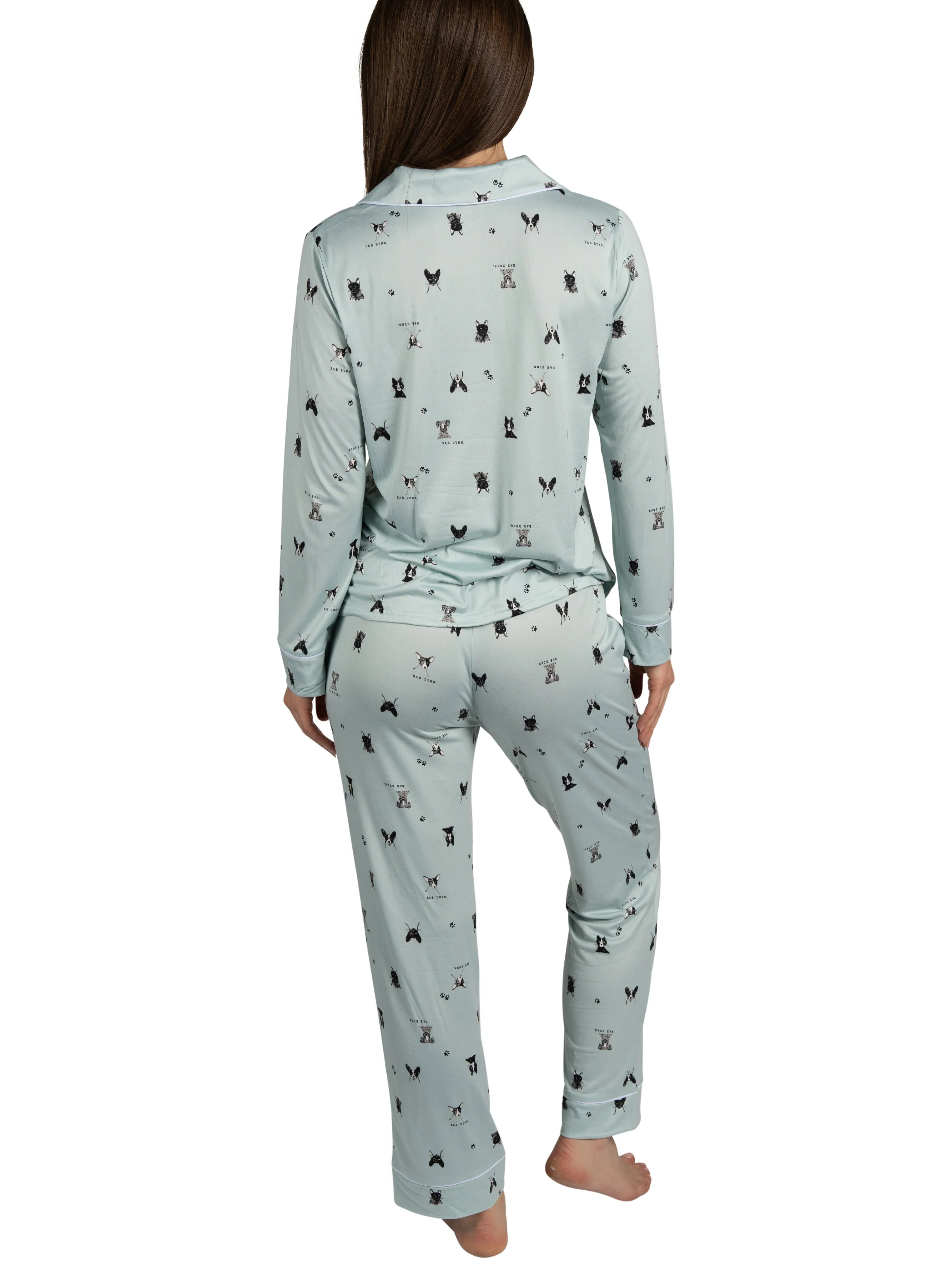 RAE DUNN Women's Long Sleeve Notch Collar Top and Pants Set Recycled, Puppy Blue, XL sold by Rae Dunn product image thumbnail 4