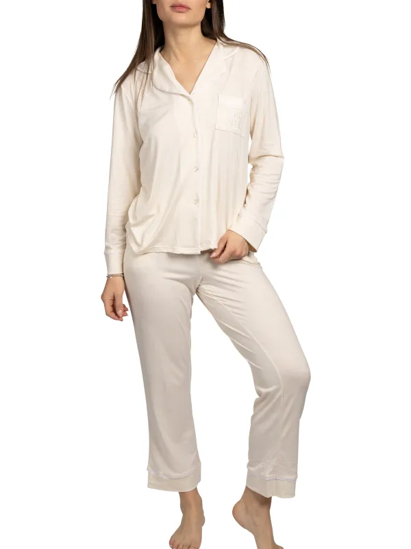 Women's "COFFEE PLEASE" 2-Piece Long Sleeve Notch Collar Top and Pants Pajama Set sold by Rae Dunn