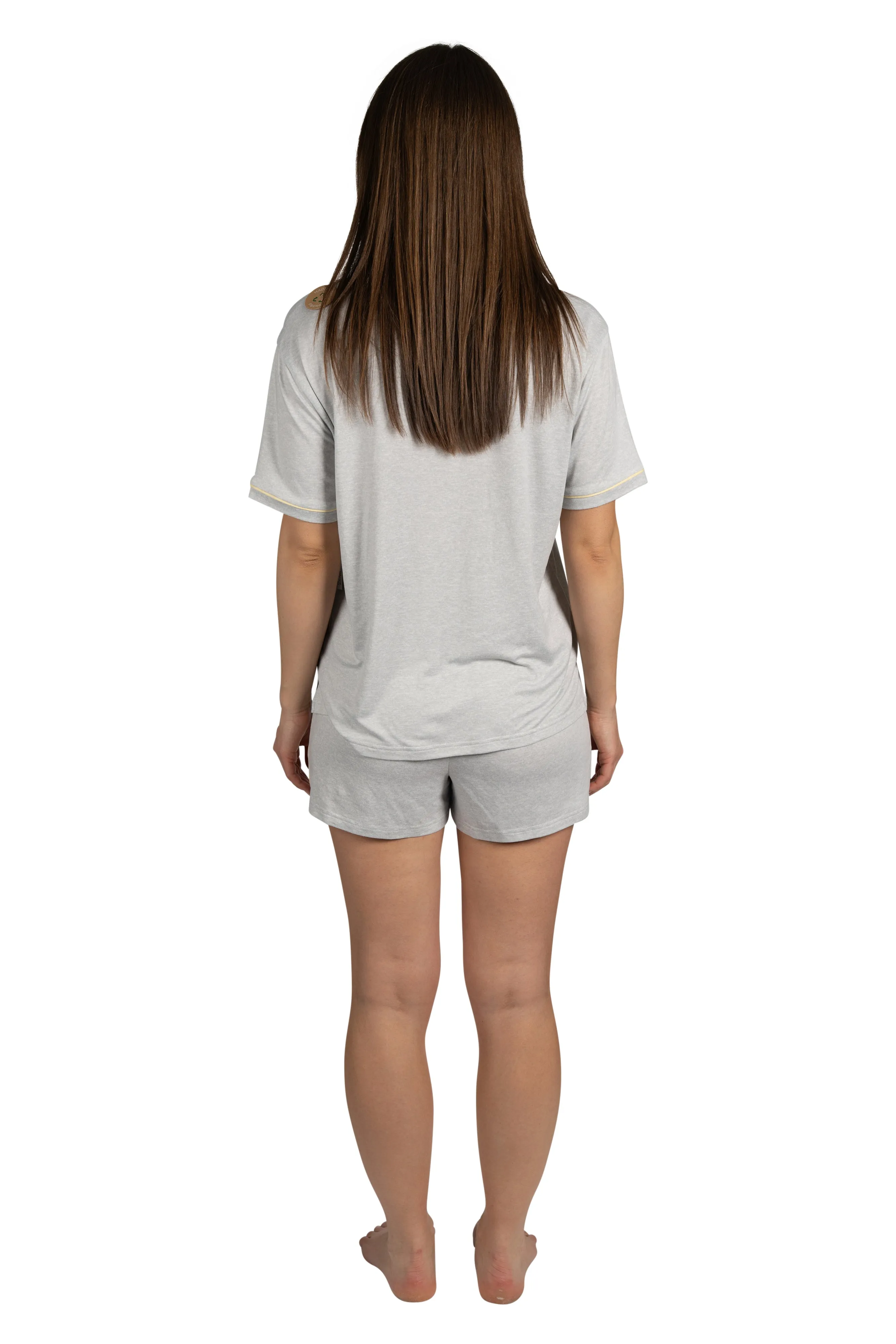 RAE DUNN Women's Short Sleeve Notch Collar Top and Drawstring Shorts Recycled, GOOD VIBES Grey, M sold by Rae Dunn product image thumbnail 3