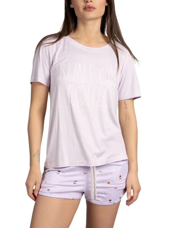 Women's "RUNS ON COFFEE" Short Sleeve Shirt and Dolphin Shorts Soft Pajama Set sold by Rae Dunn