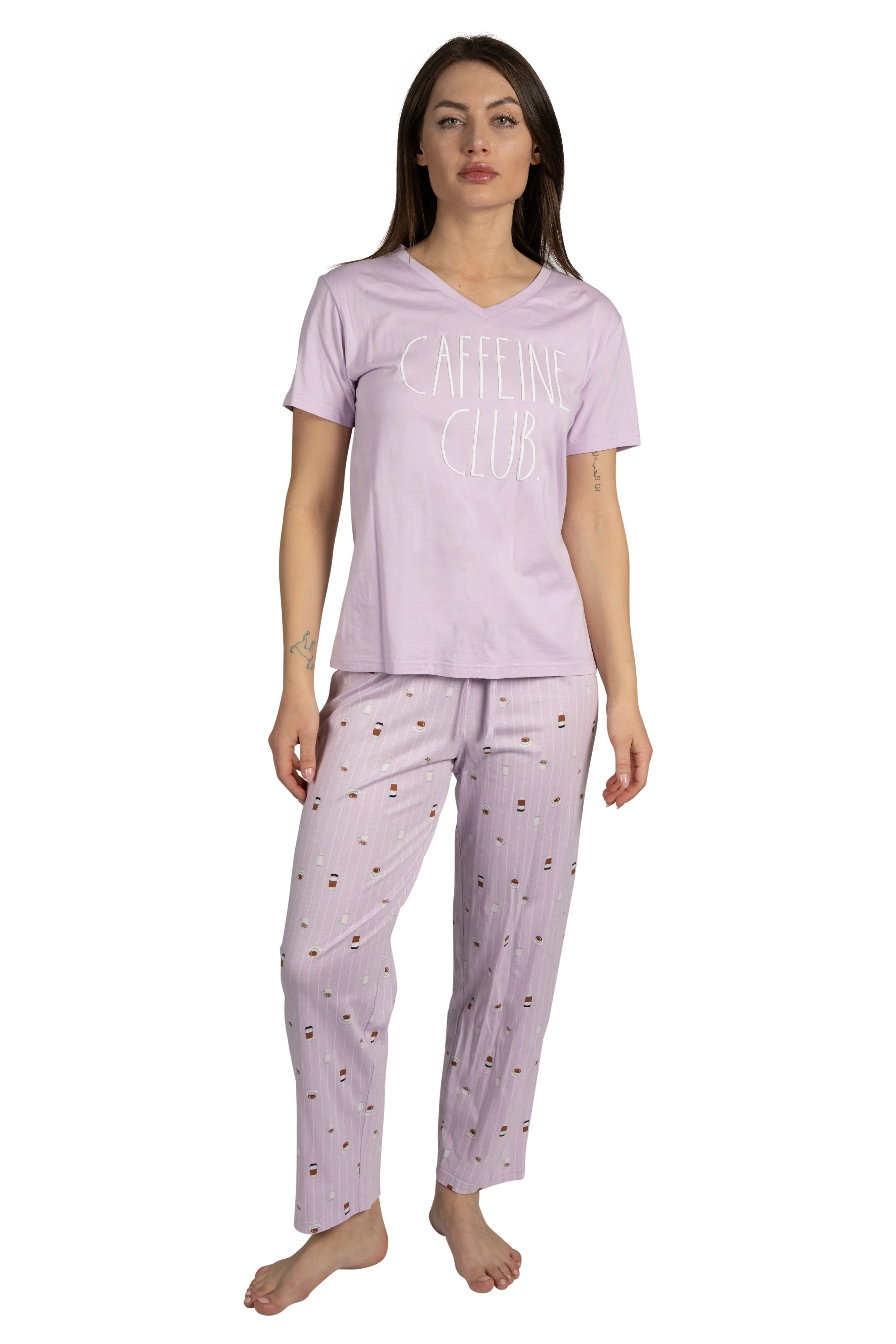 Women's "CAFFEINE CLUB" 2-Piece Short Sleeve Top and Pants Pajama Set sold by Rae Dunn product image thumbnail 5