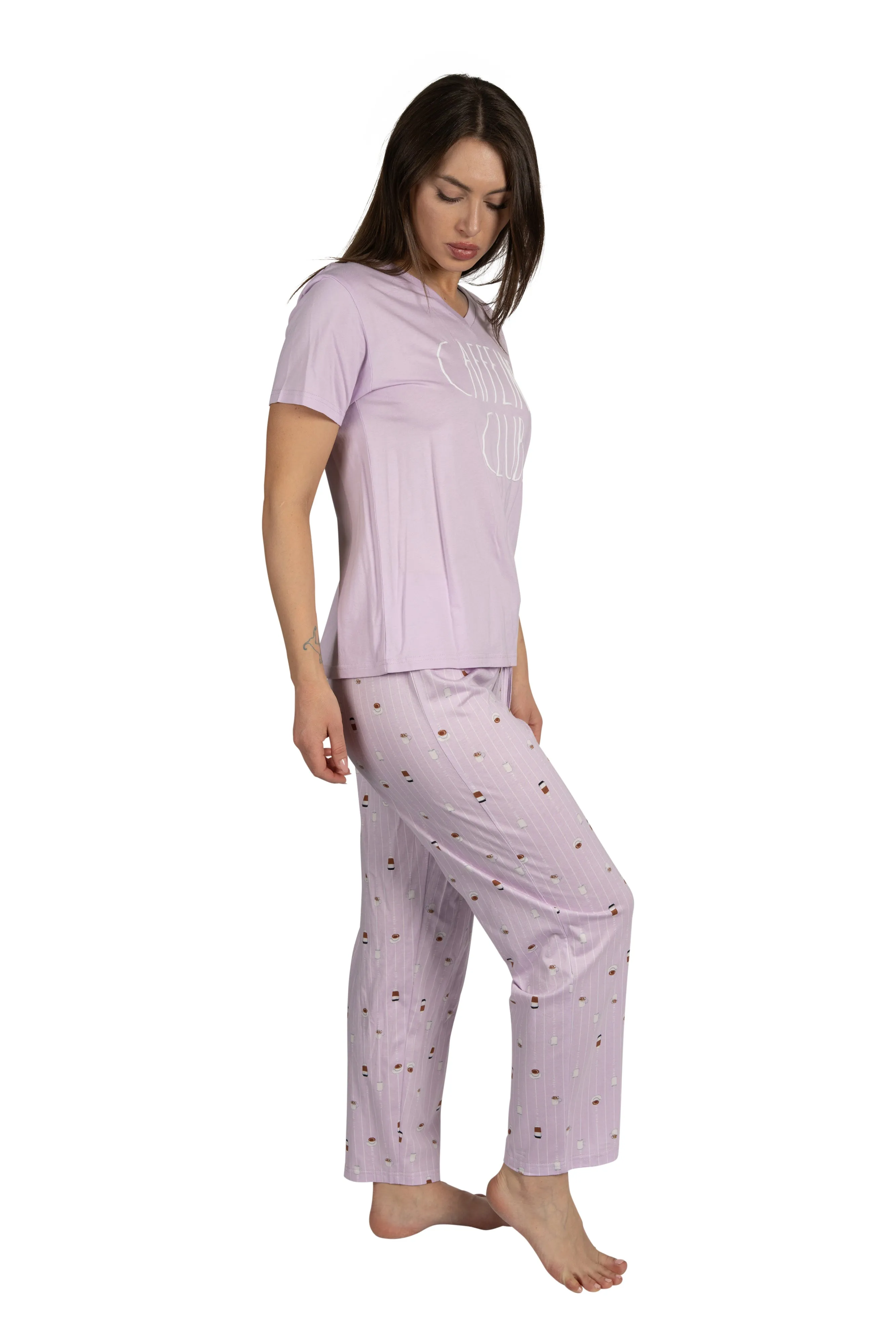 Women's "CAFFEINE CLUB" 2-Piece Short Sleeve Top and Pants Pajama Set sold by Rae Dunn product image thumbnail 3