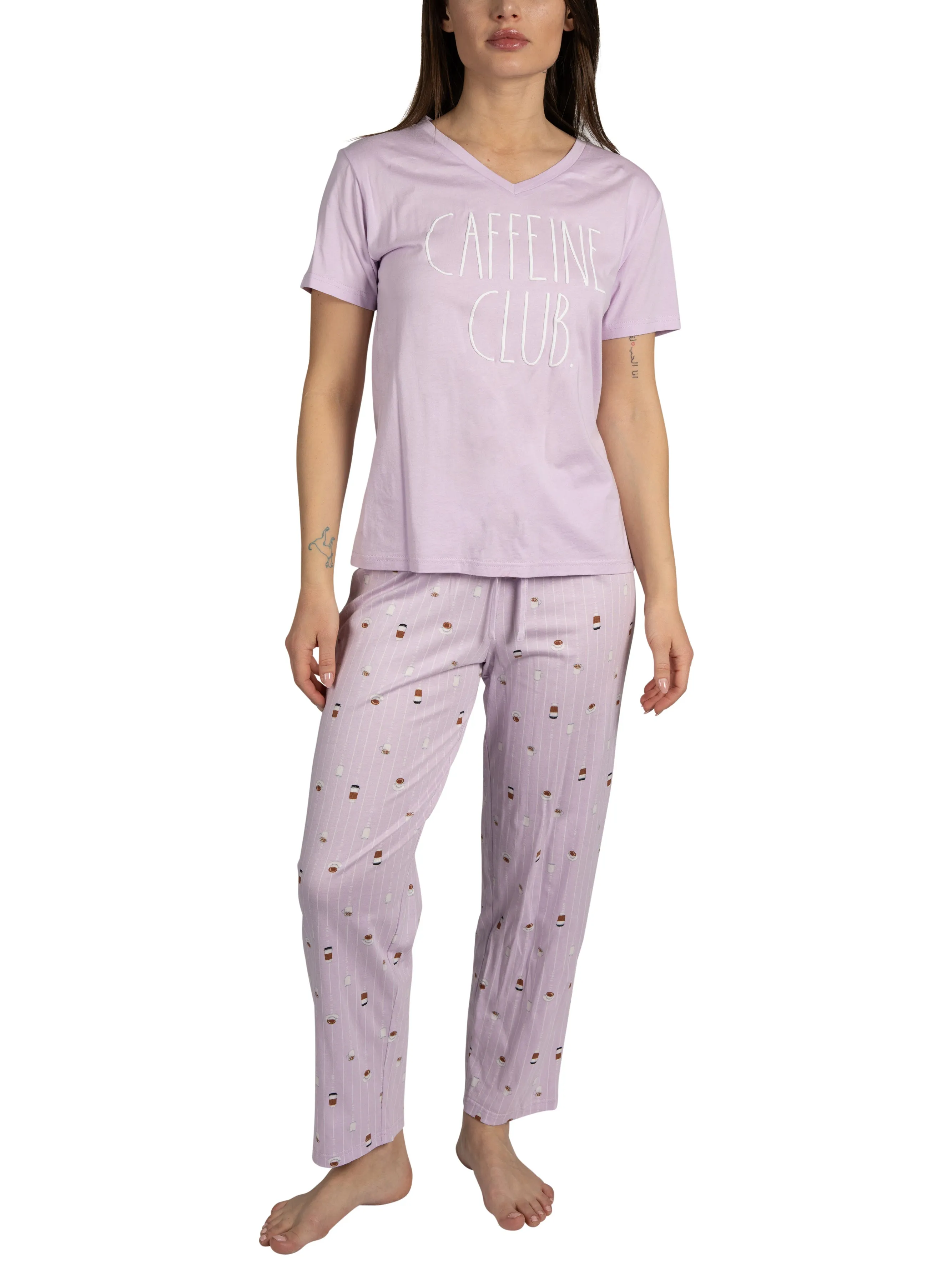 Women's "CAFFEINE CLUB" 2-Piece Short Sleeve Top and Pants Pajama Set sold by Rae Dunn
