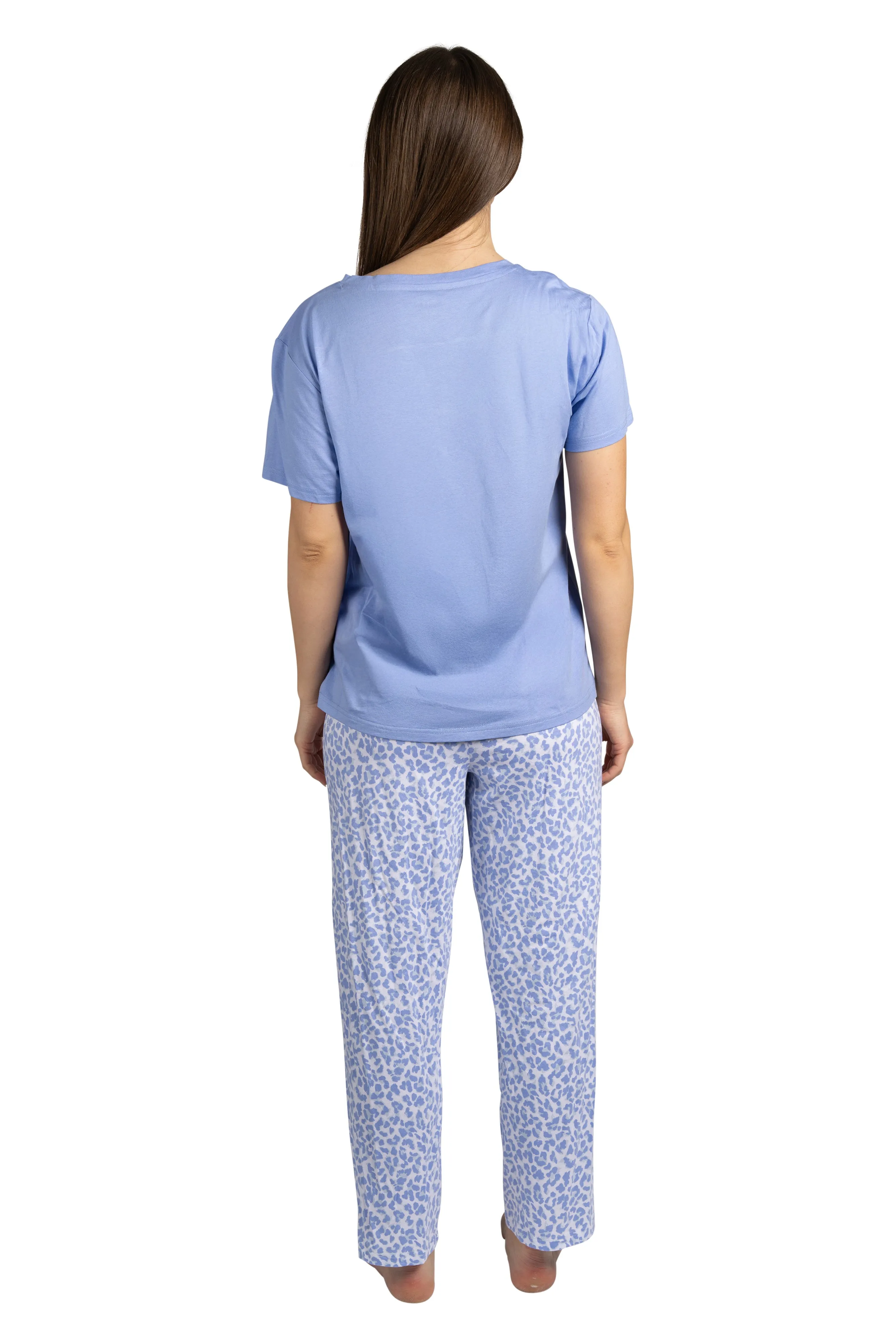 Women's "SLEEP" 2-Piece Short Sleeve Top and Pants Blue Leopard Print Pajama Set sold by Rae Dunn product image thumbnail 3