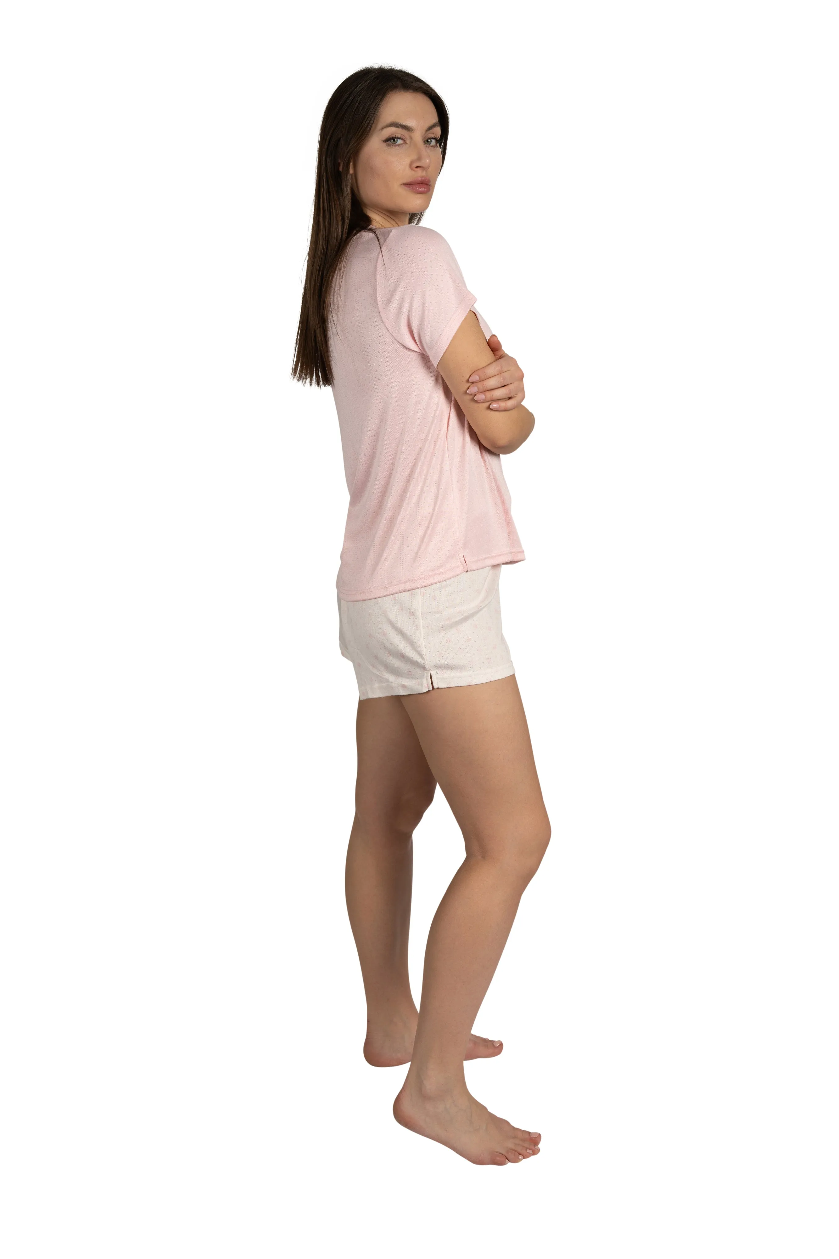 Women's "HELLO WEEKEND" Short Sleeve Shirt and Shorts Soft Pointelle Pajama Set sold by Rae Dunn product image thumbnail 4