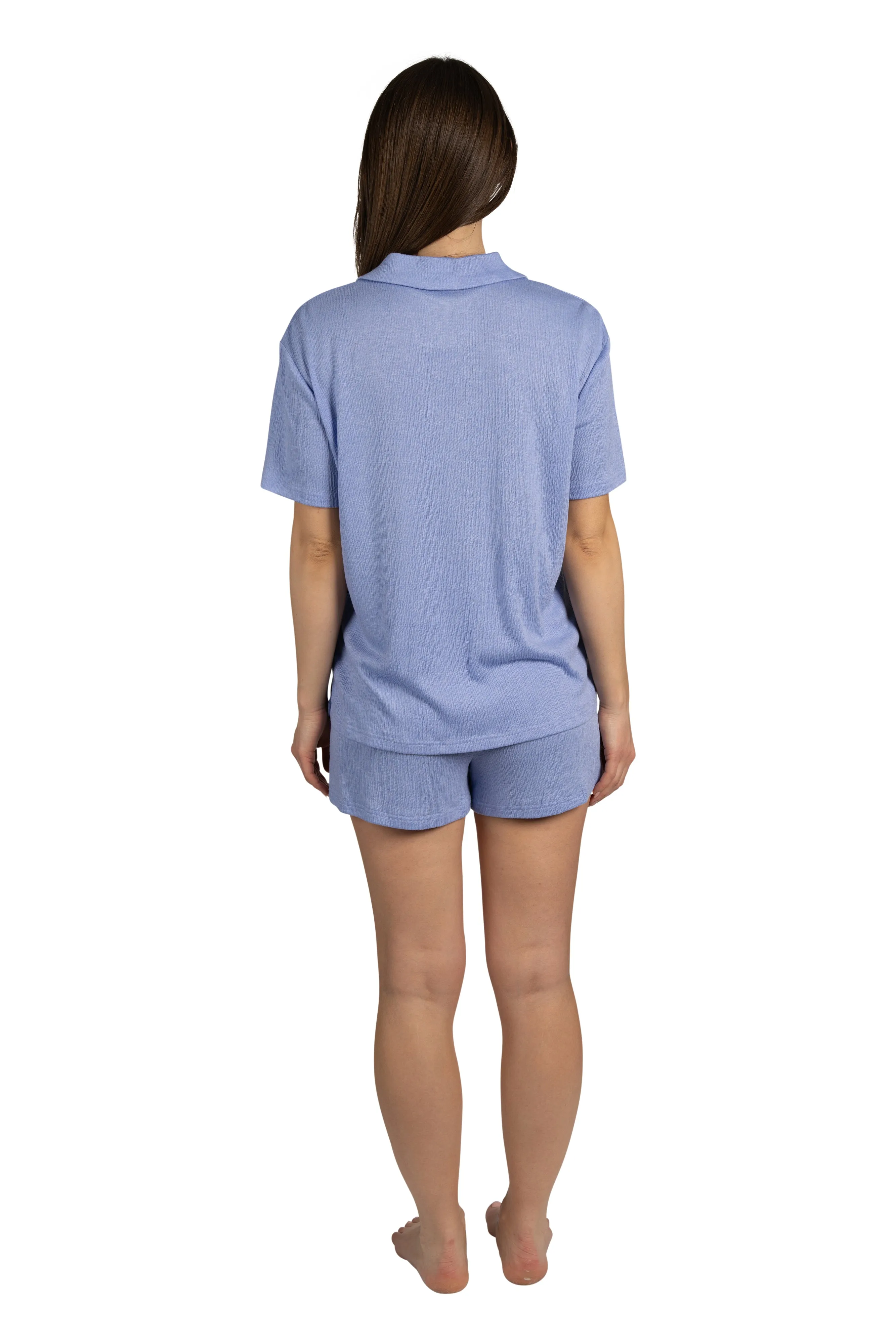 Women's SLEEP Short Sleeve Notch Collar Top and Elastic Waistband Shorts Soft Gauze Pajama Set sold by Rae Dunn product image thumbnail 4