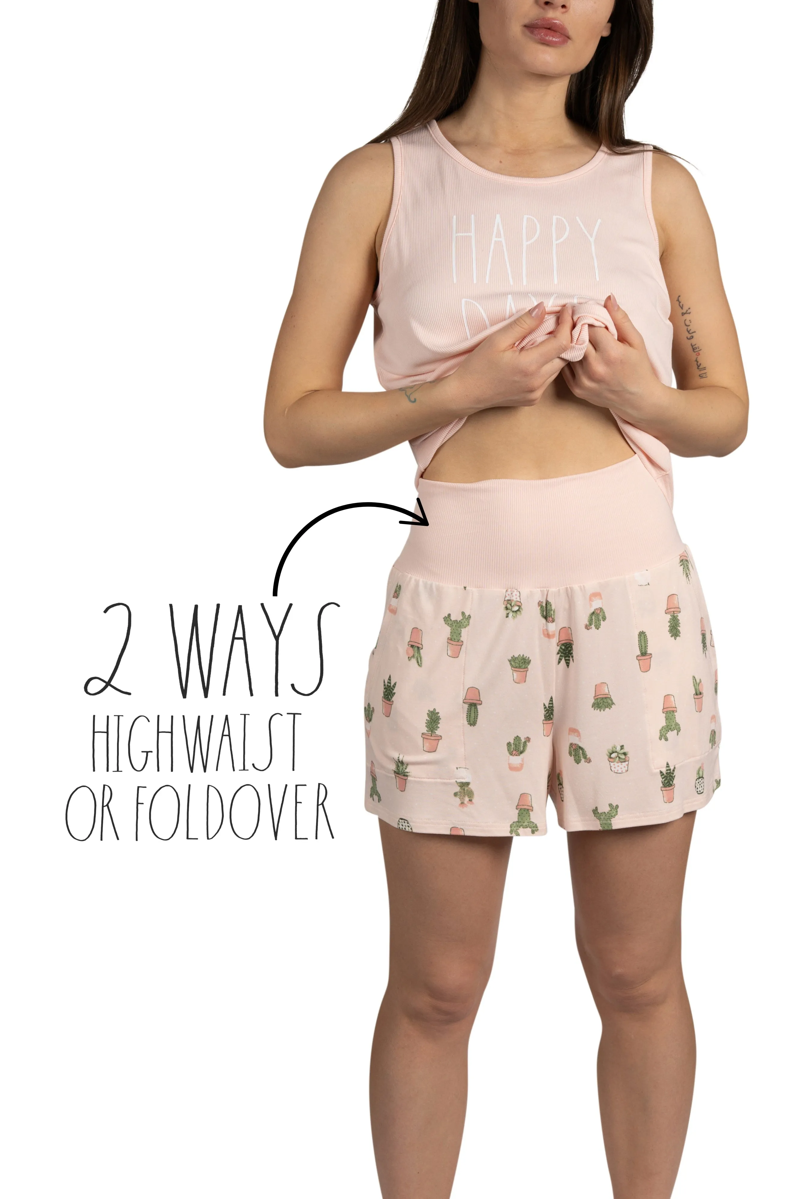 RAE DUNN Women's Ribbed Tank Top and Foldover Waistband Shorts, HAPPY DAYS Succulent, XL sold by Rae Dunn product image thumbnail 2