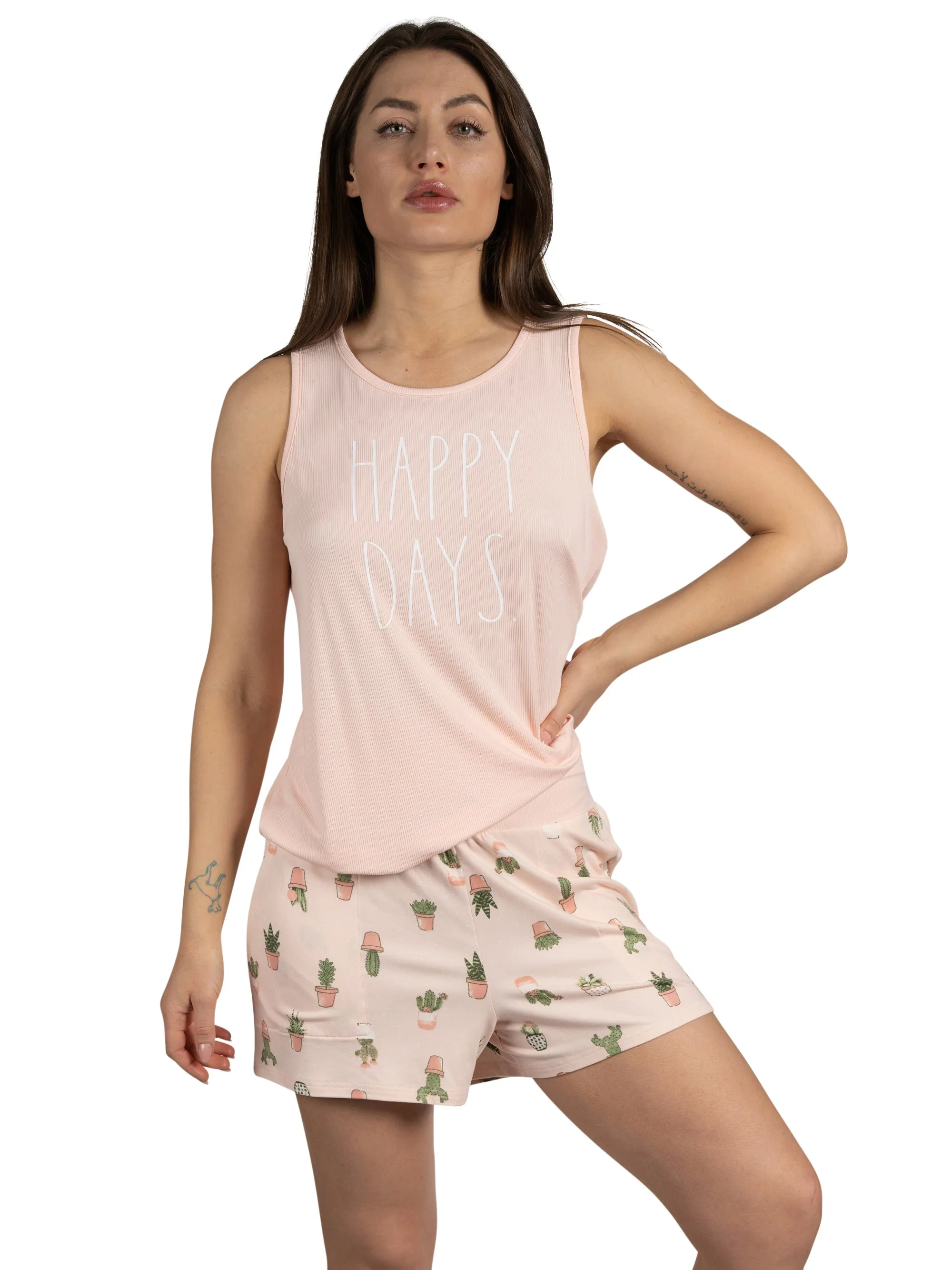 RAE DUNN Women's Ribbed Tank Top and Foldover Waistband Shorts, HAPPY DAYS Succulent, XL sold by Rae Dunn product image thumbnail 5