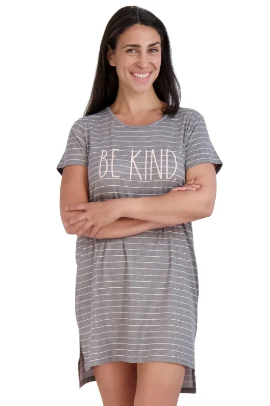 Women's "BE KIND" Short Sleeve Striped HiLo Nightshirt sold by Rae Dunn