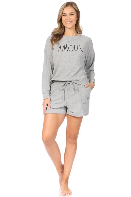 Women's "AMOUR" Sweatshirt and Drawstring Shorts Lounge Set sold by Rae Dunn