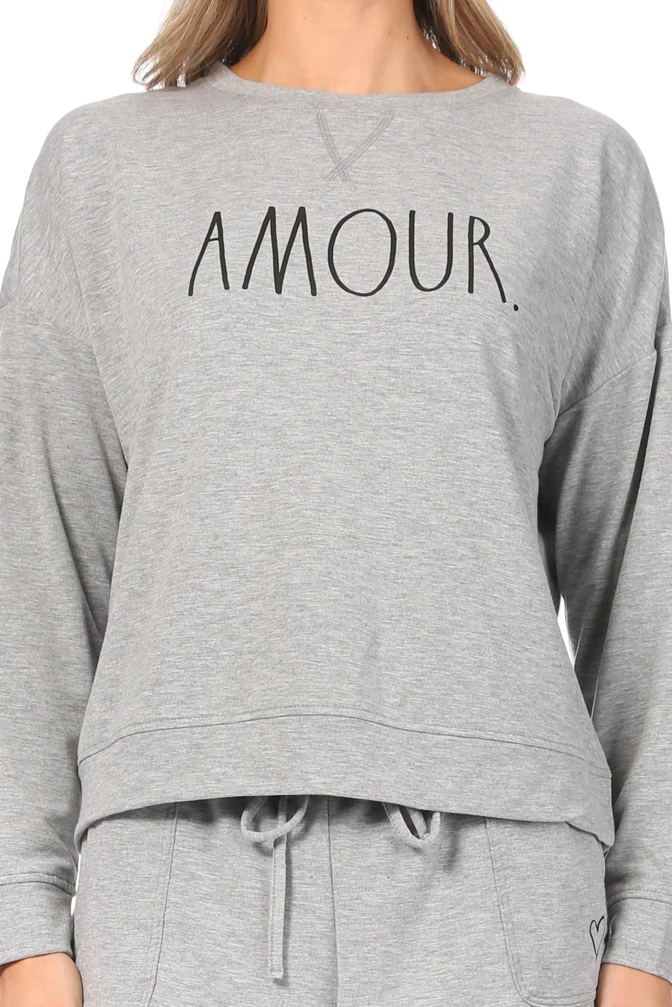 Women's "AMOUR" Sweatshirt and Drawstring Shorts Lounge Set sold by Rae Dunn product image thumbnail 4