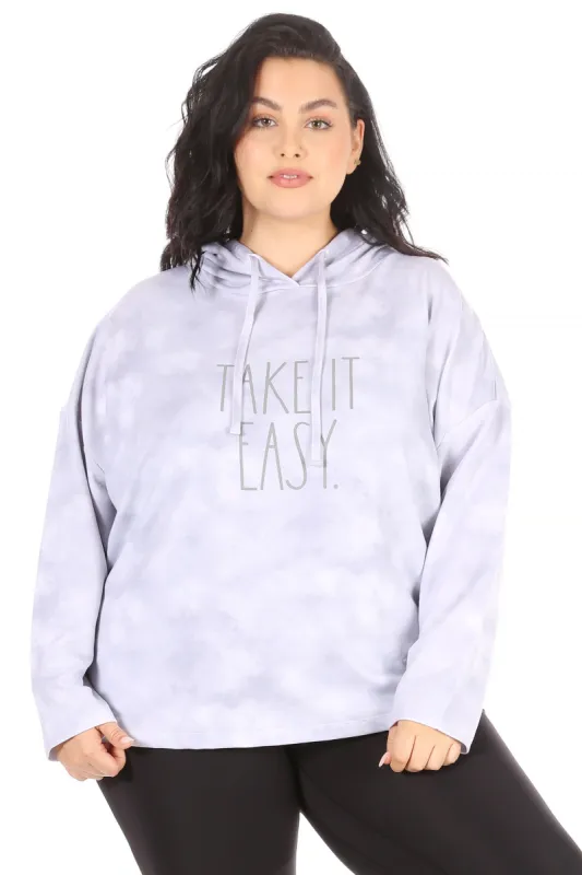 Women's "TAKE IT EASY" Plus Size Long Sleeve Pullover Fashion Hoodie sold by Rae Dunn